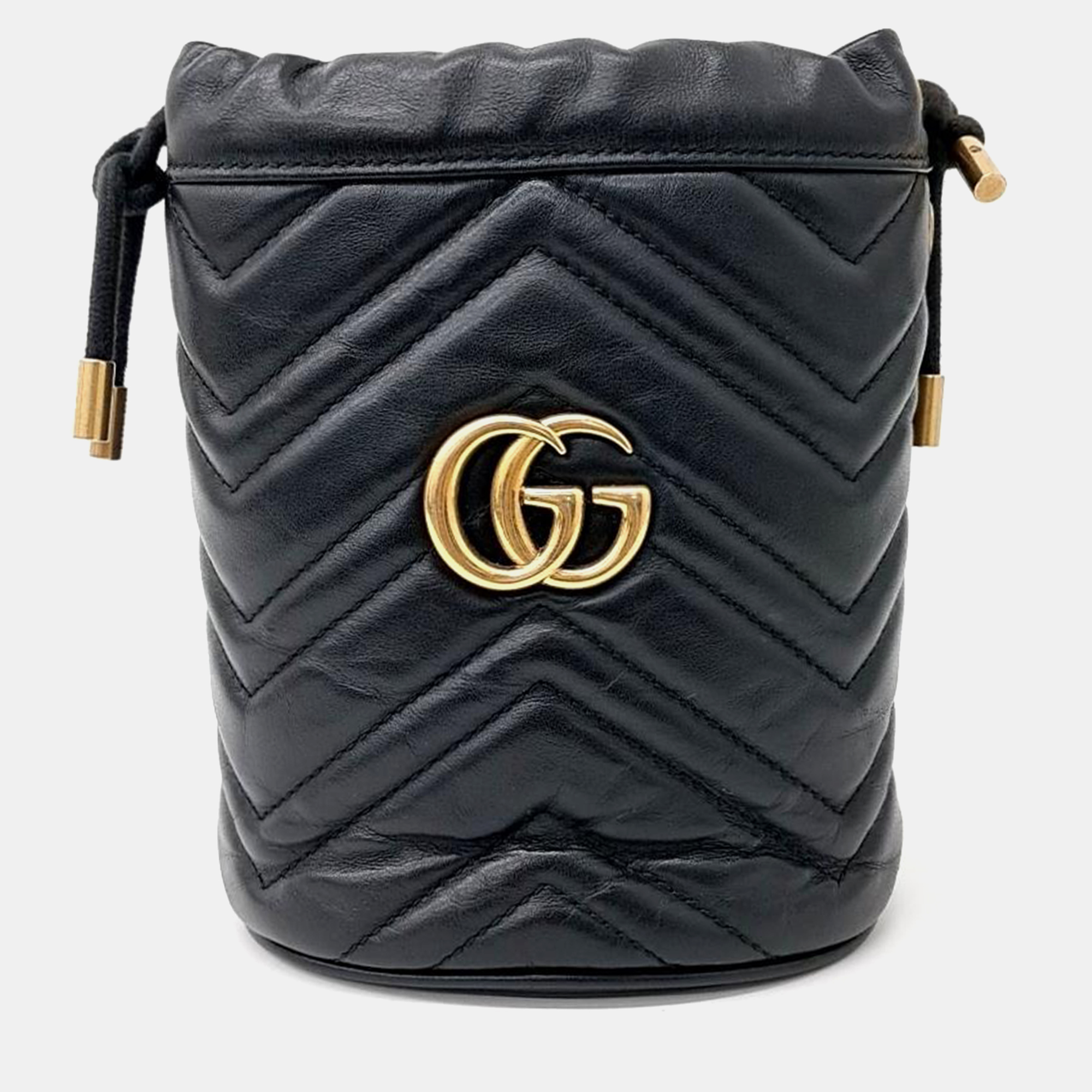 

Gucci Black Calfskin Matelasse Mini GG Marmont Bucket Bag