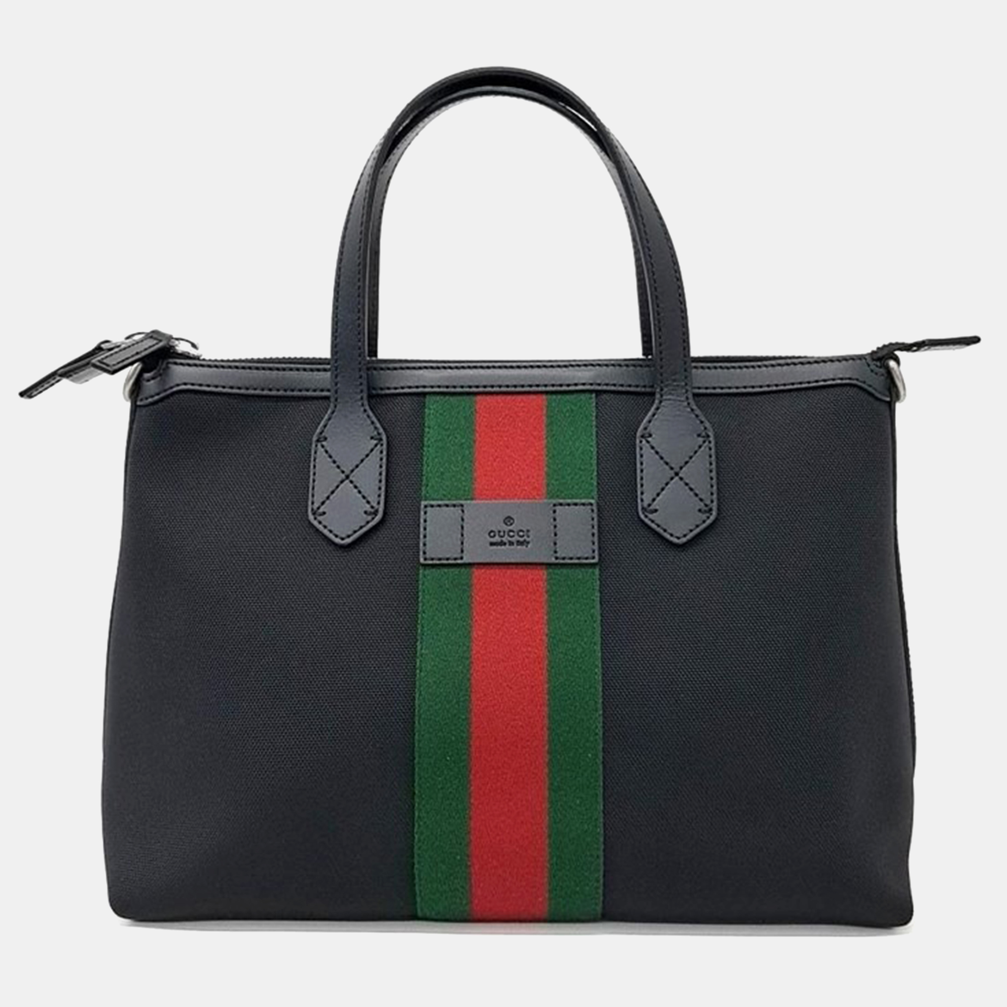 Pre-owned Gucci Techno Web Canvas Tote Bag In Black