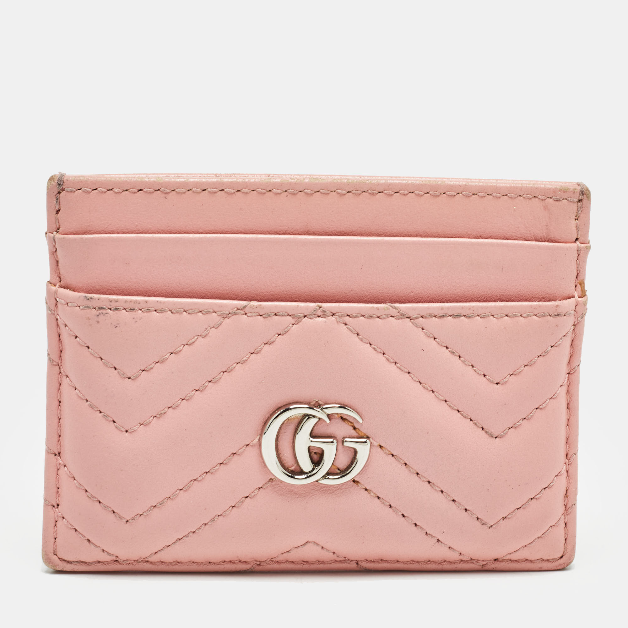 

Gucci Pink Matelassé Leather GG Marmont Card Holder