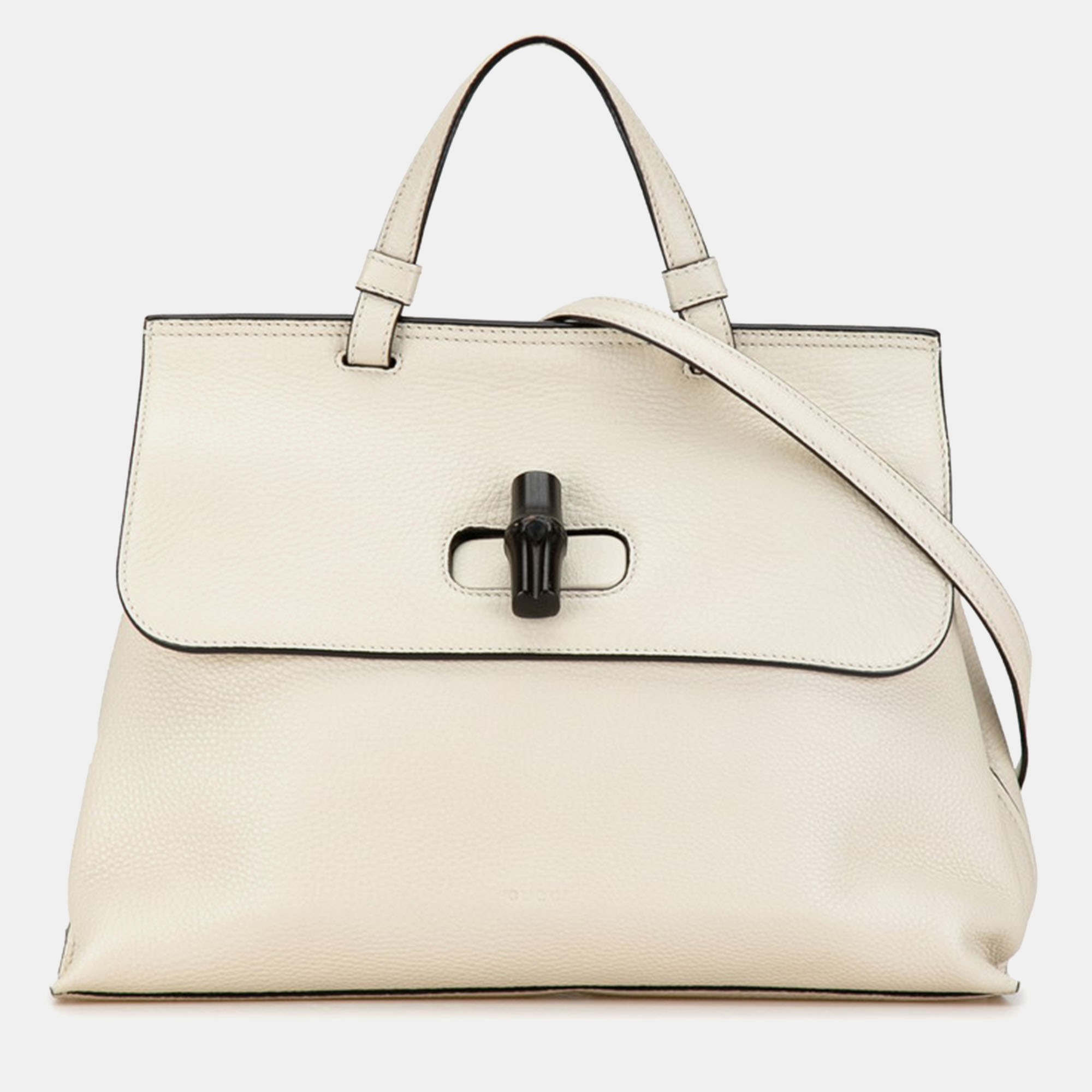 

Gucci White Leather Small Bamboo Daily Top Handle Bag