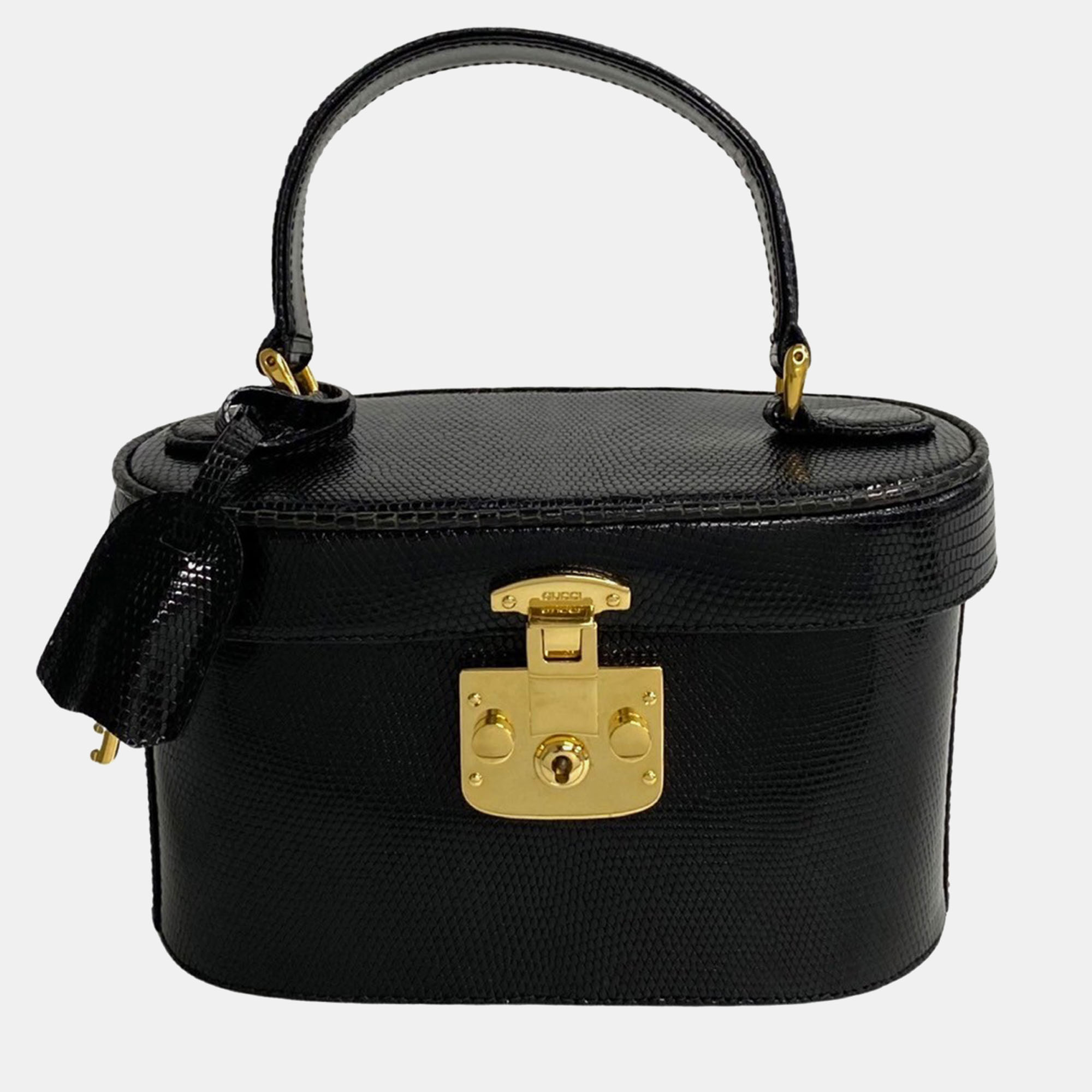 Pre-owned Gucci Black Lizard Leather Vanity Style Small Top Handle Bag