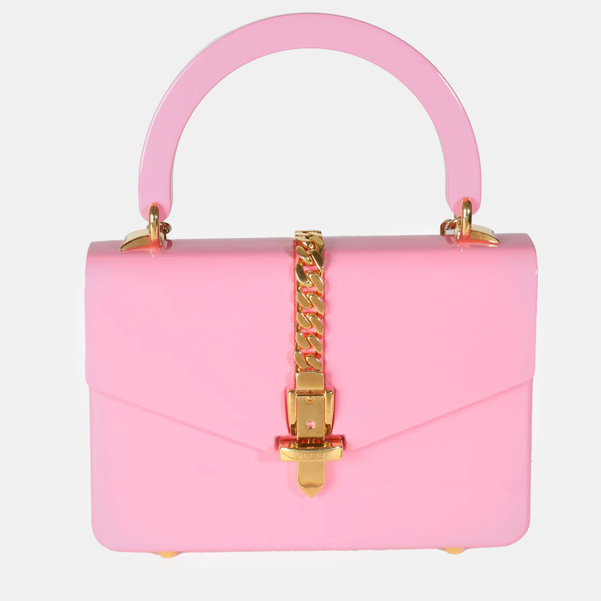 

Gucci Pink Plexiglass Mini Sylvie 1969 Top Handle Bag