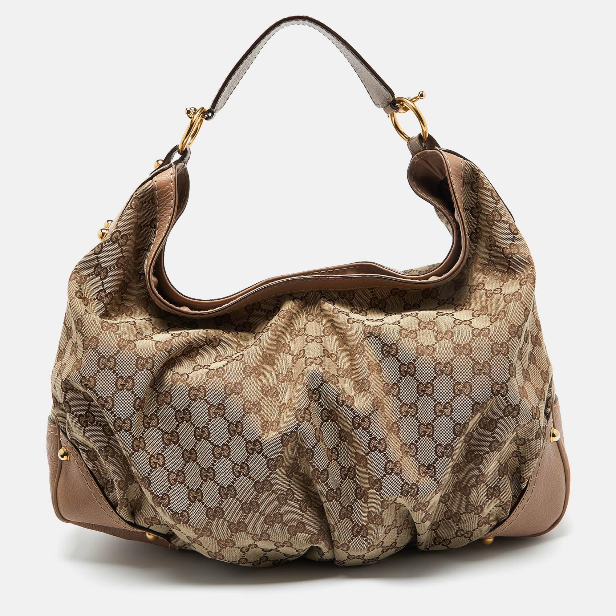 

Gucci Beige/Brown GG Canvas and Leather Large Jockey Hobo