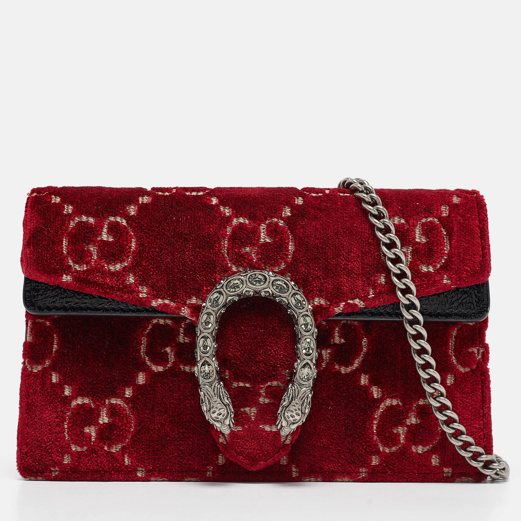 

Gucci Red/Black GG Velvet and Patent Leather Super Mini Dionysus Shoulder Bag