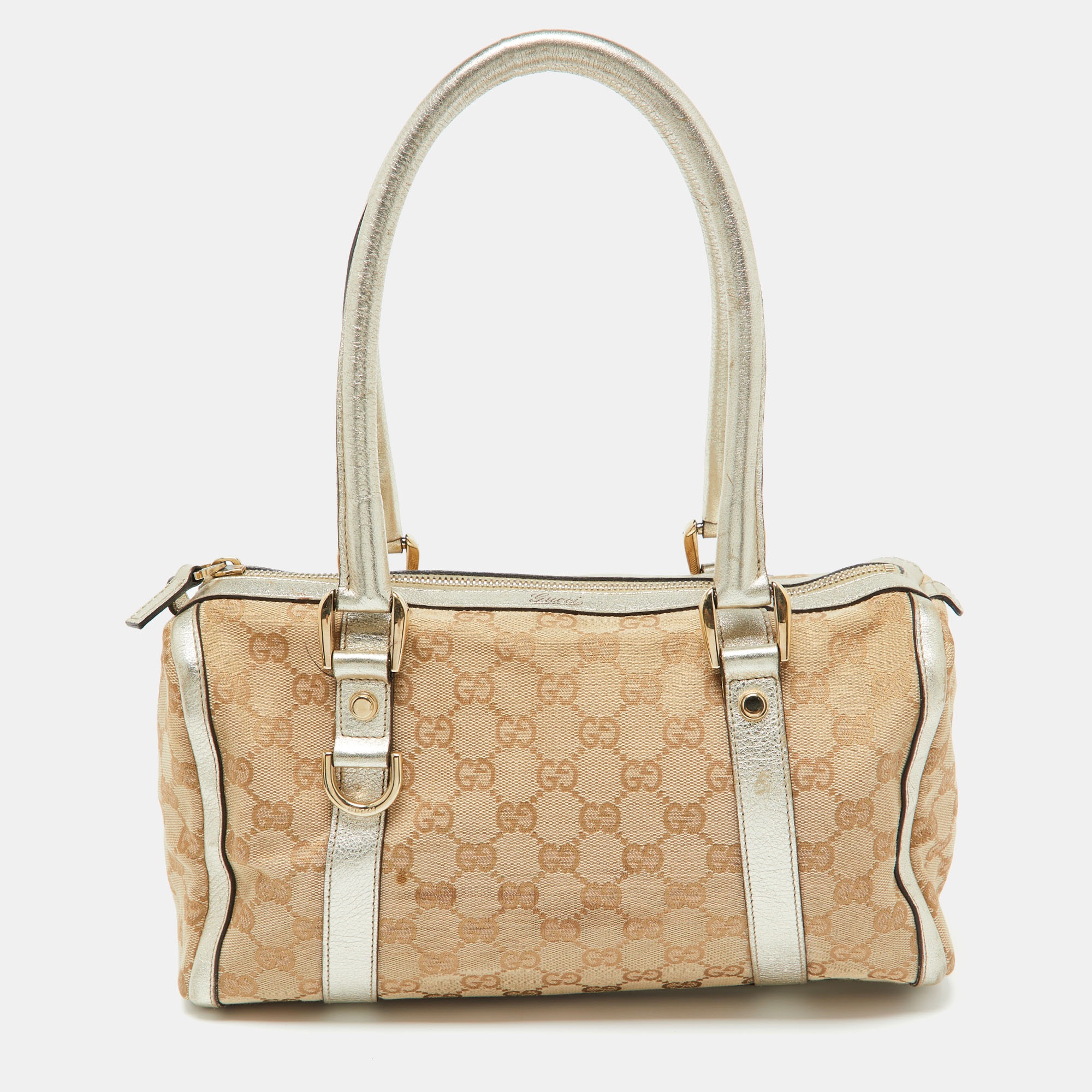 

Gucci Beige/Gold GG Canvas and Leather Small Abbey Boston Bag