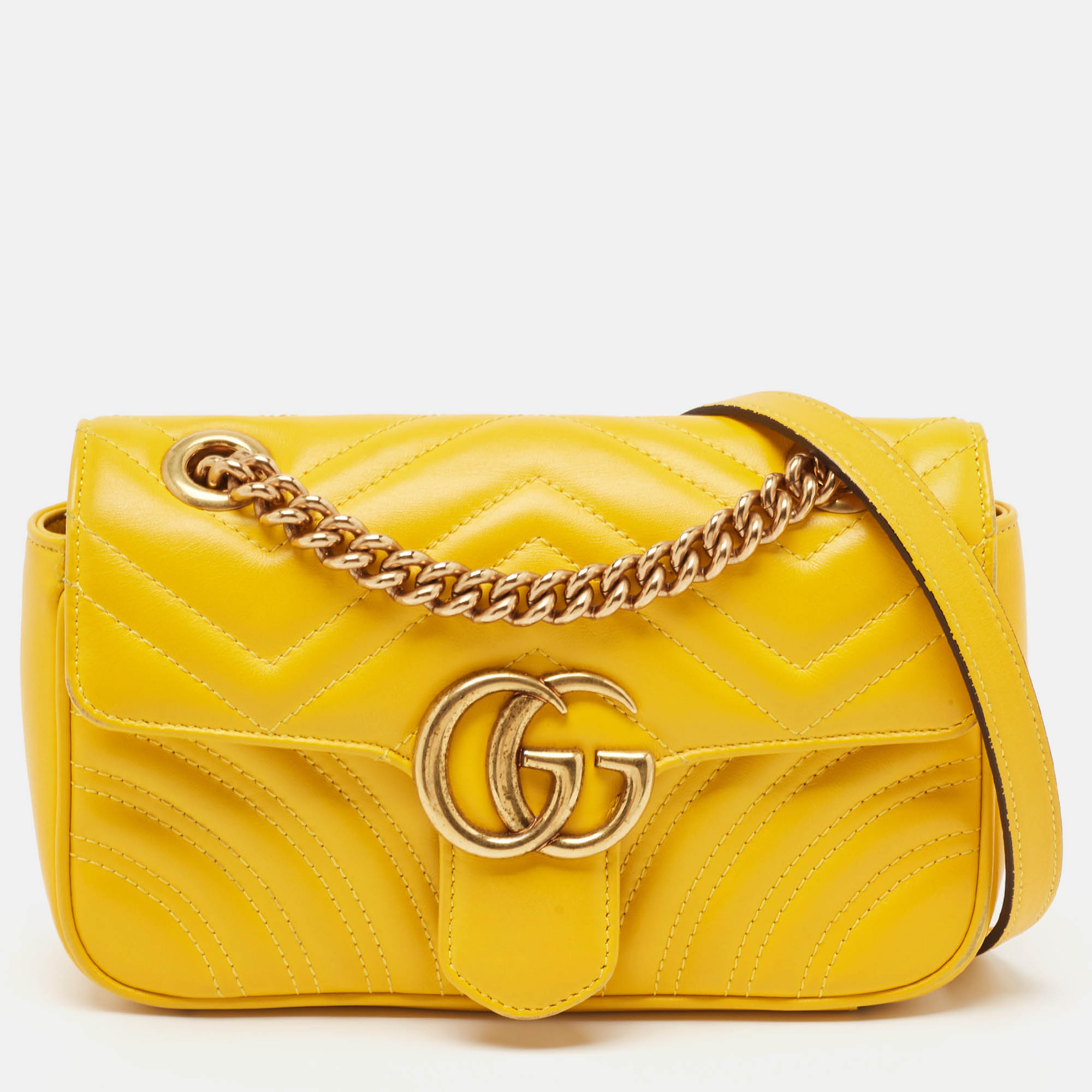 

Gucci Yellow Matelassé Leather Mini GG Marmont Shoulder Bag