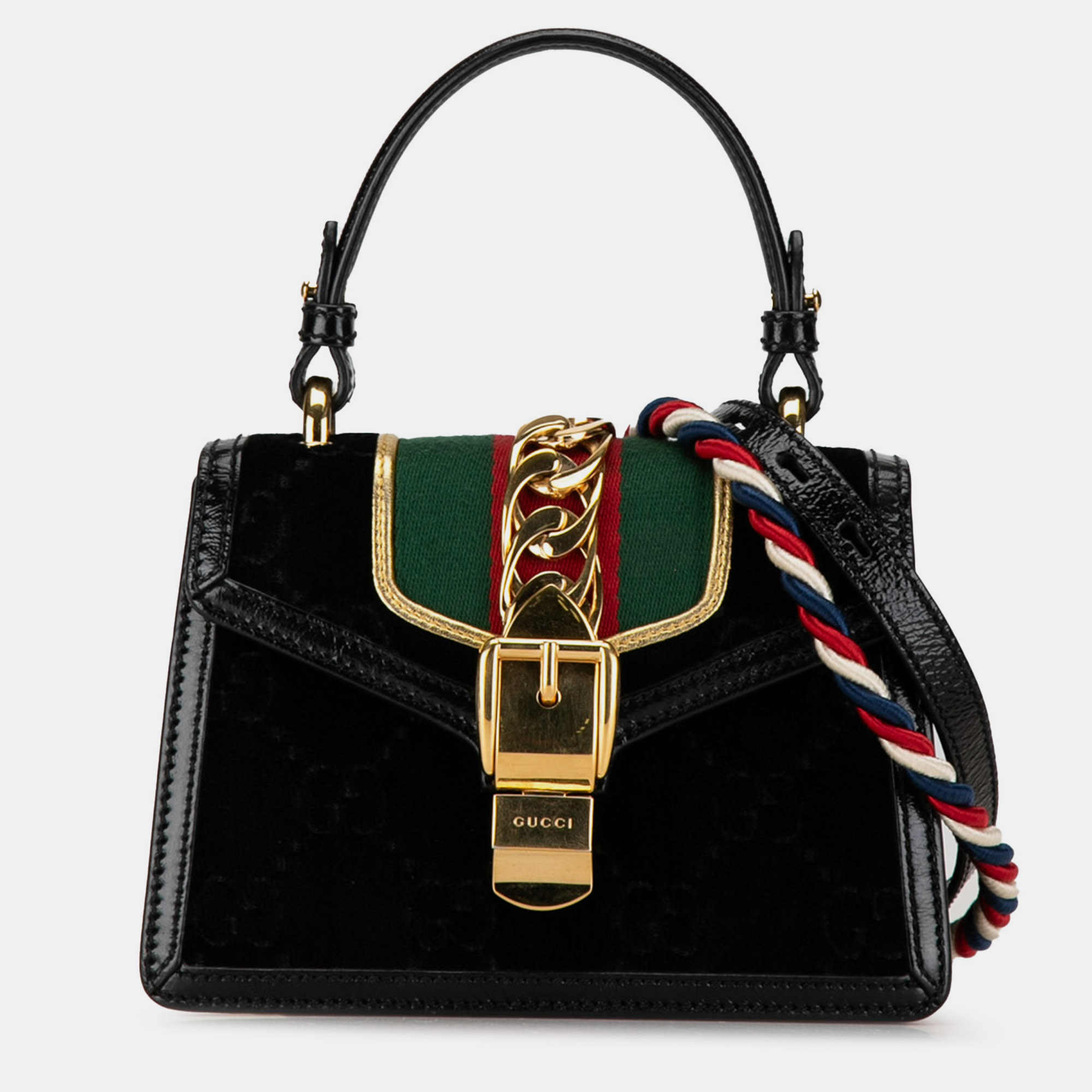 

Gucci Mini GG Velvet Sylvie Satchel Bag, Black