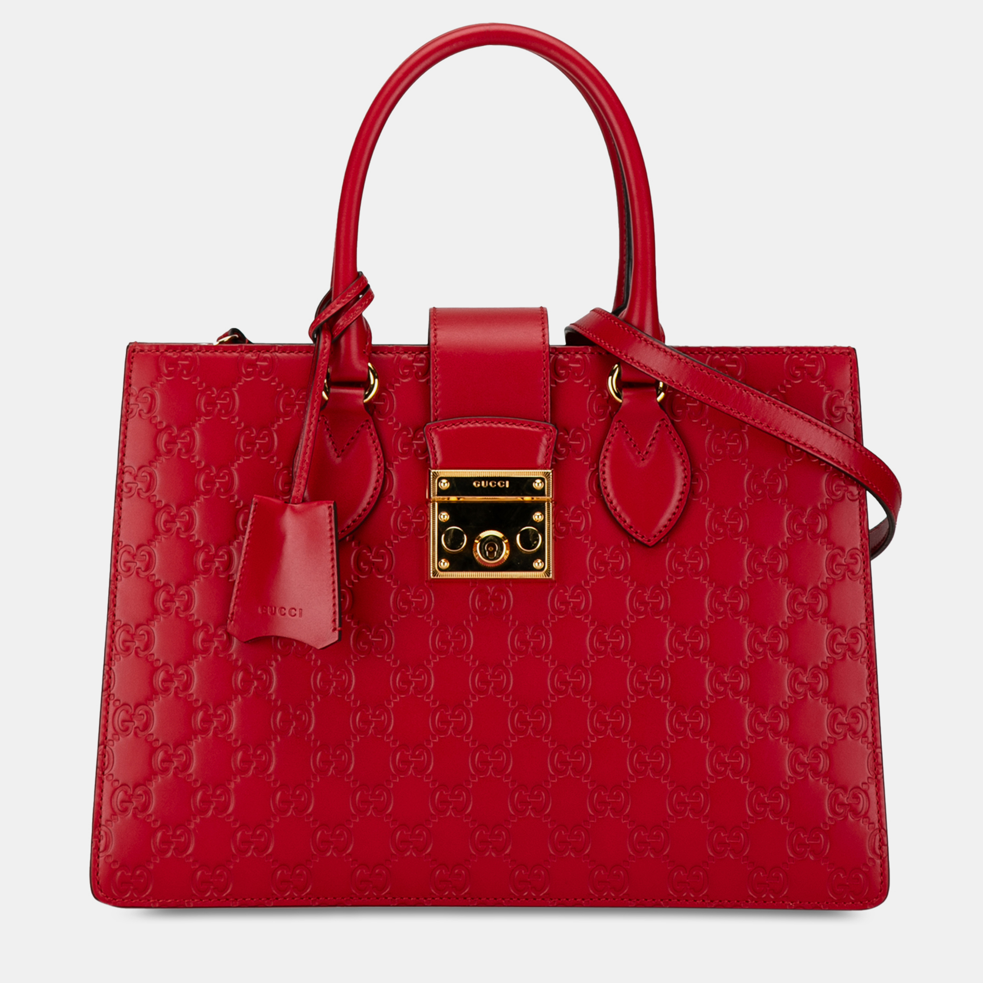 

Gucci Medium Guccissima Padlock Double Top Handle Bag, Red