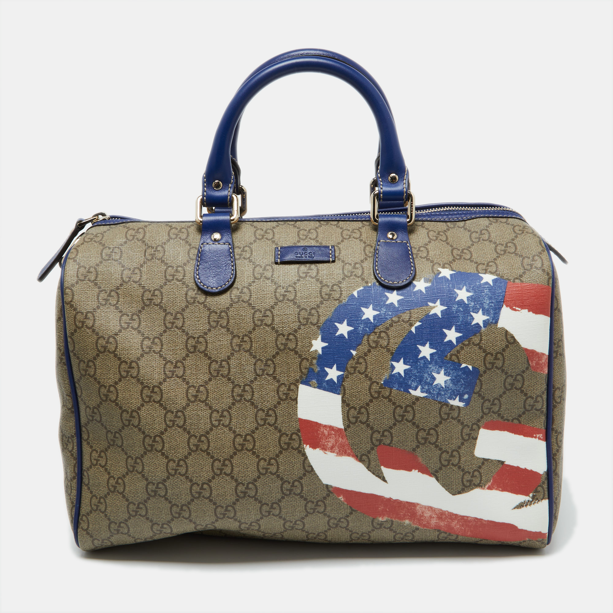 

Gucci Multicolor GG Supreme Canvas and Leather Medium US Flag Joy Boston Bag, Beige