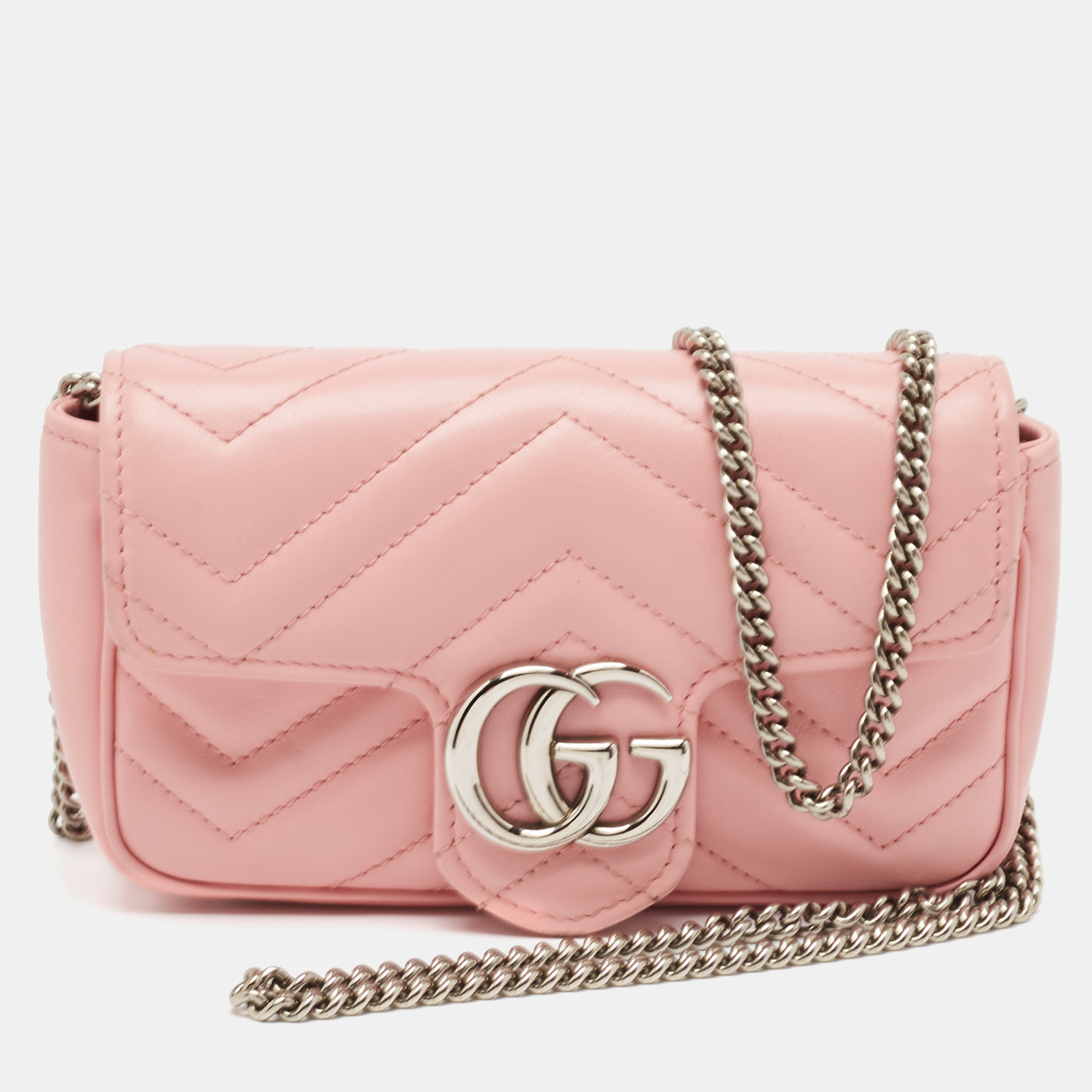 

Gucci Pink Matelassé Leather GG Marmont Super Mini Shoulder Bag