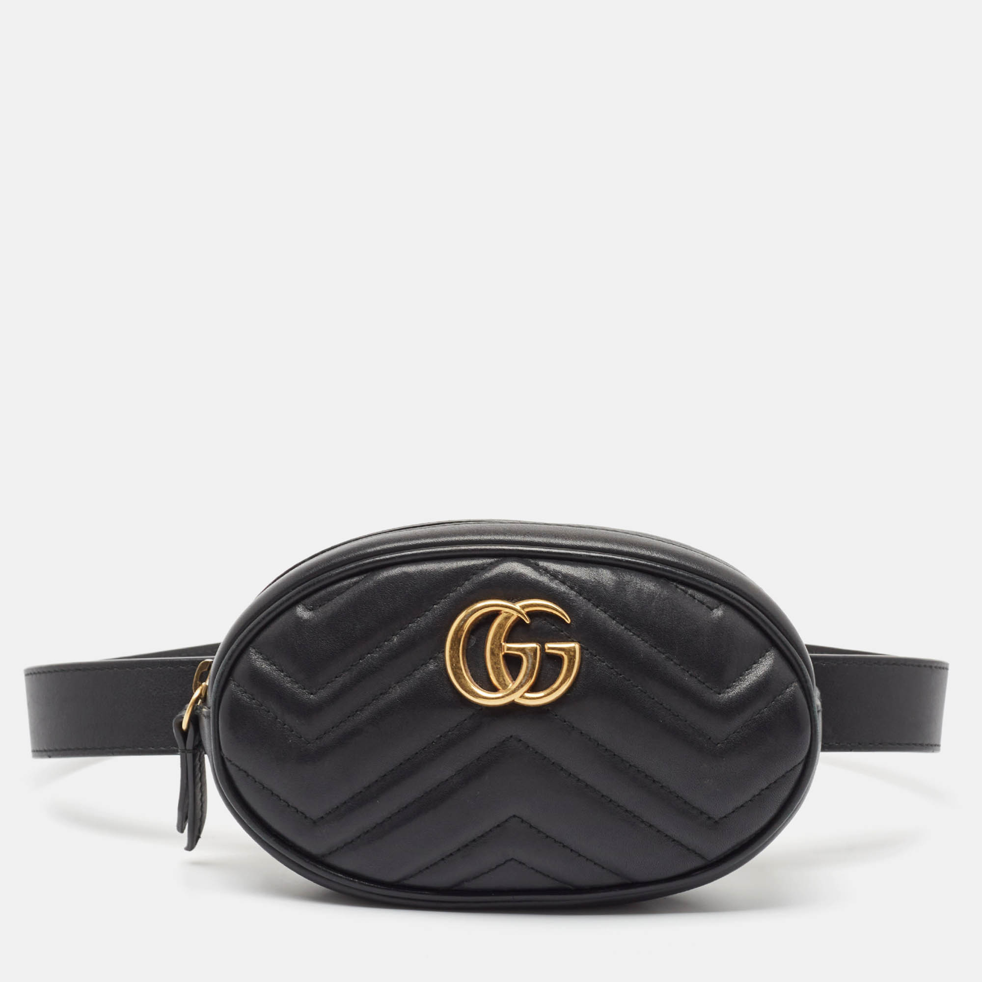 

Gucci Black Matelassé Leather GG Marmont Belt Bag