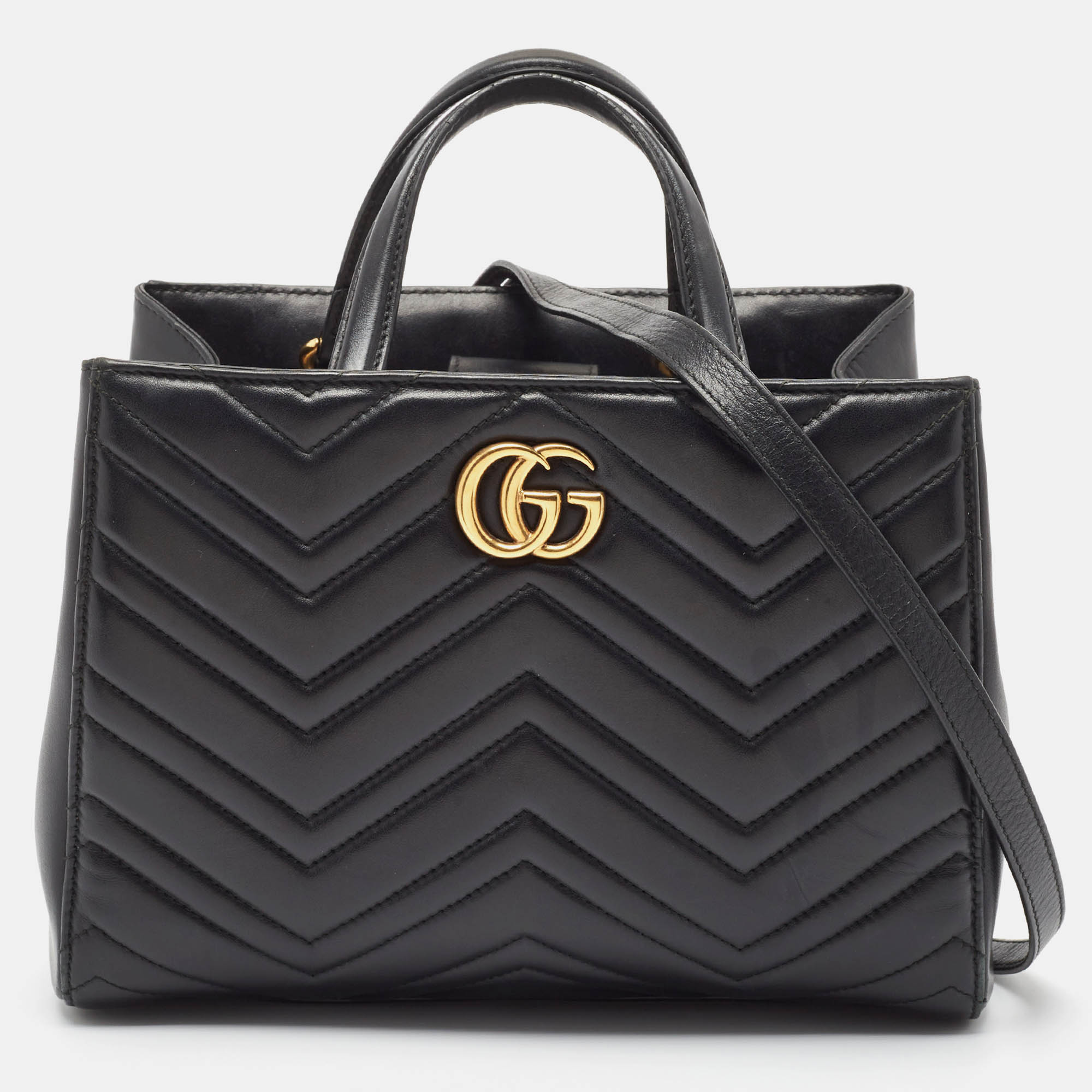 

Gucci Black Matelasse Leather Small GG Marmont Tote