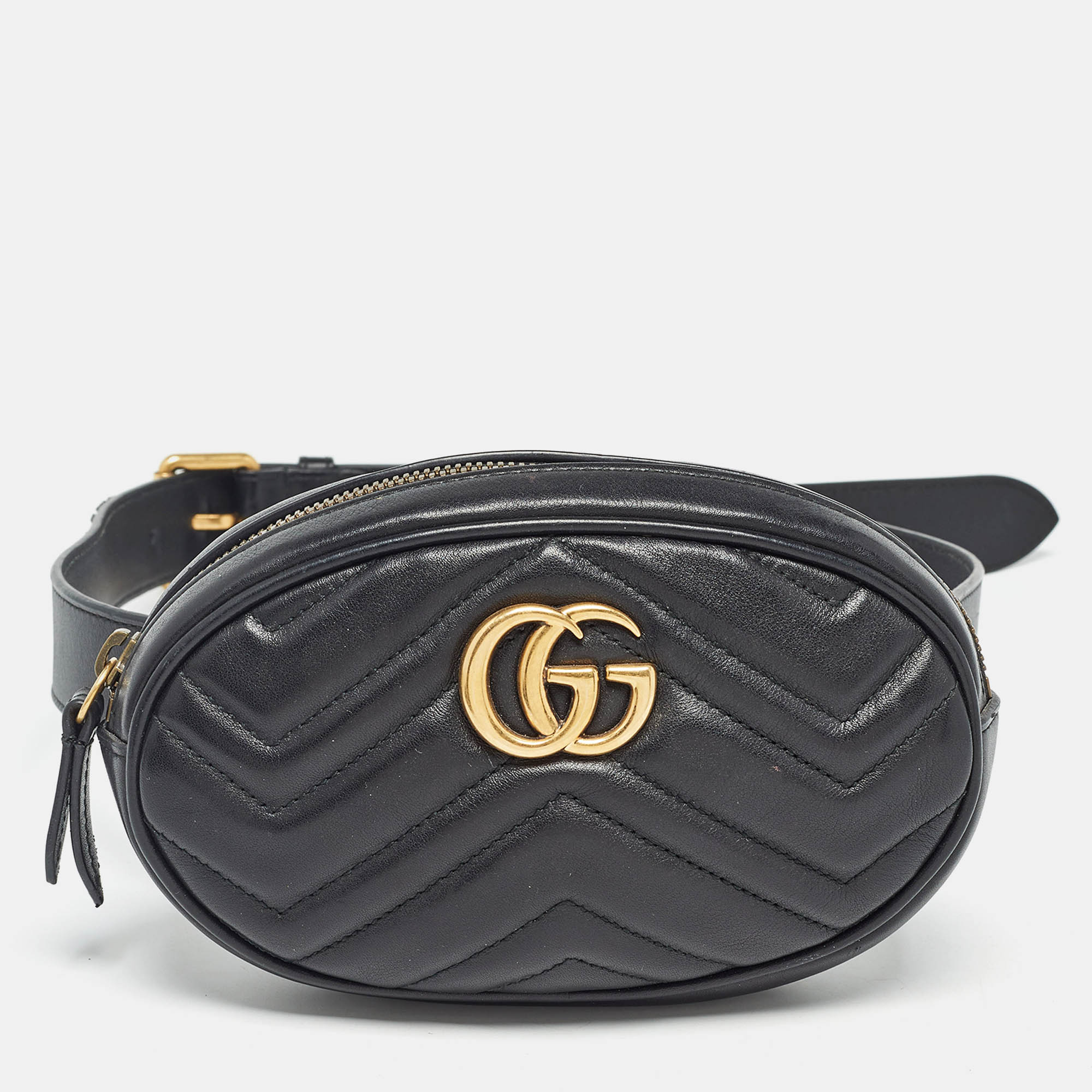 

Gucci Black Matelassé Leather Mini GG Marmont Belt Bag