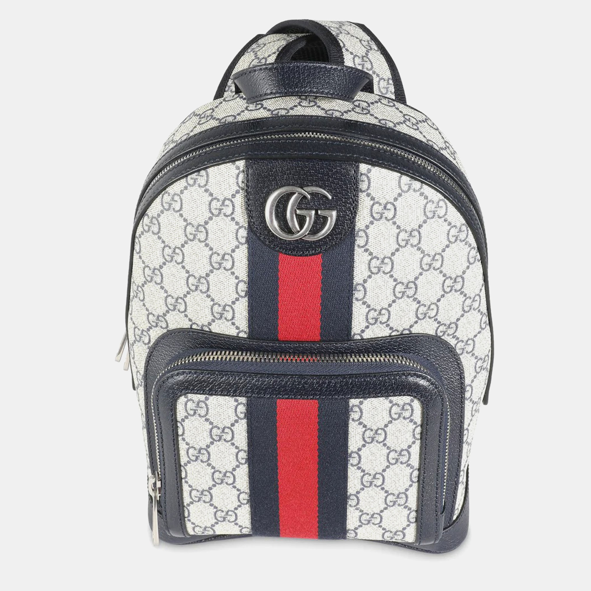 

Gucci Navy Beige GG Supreme Small Ophidia Backpack