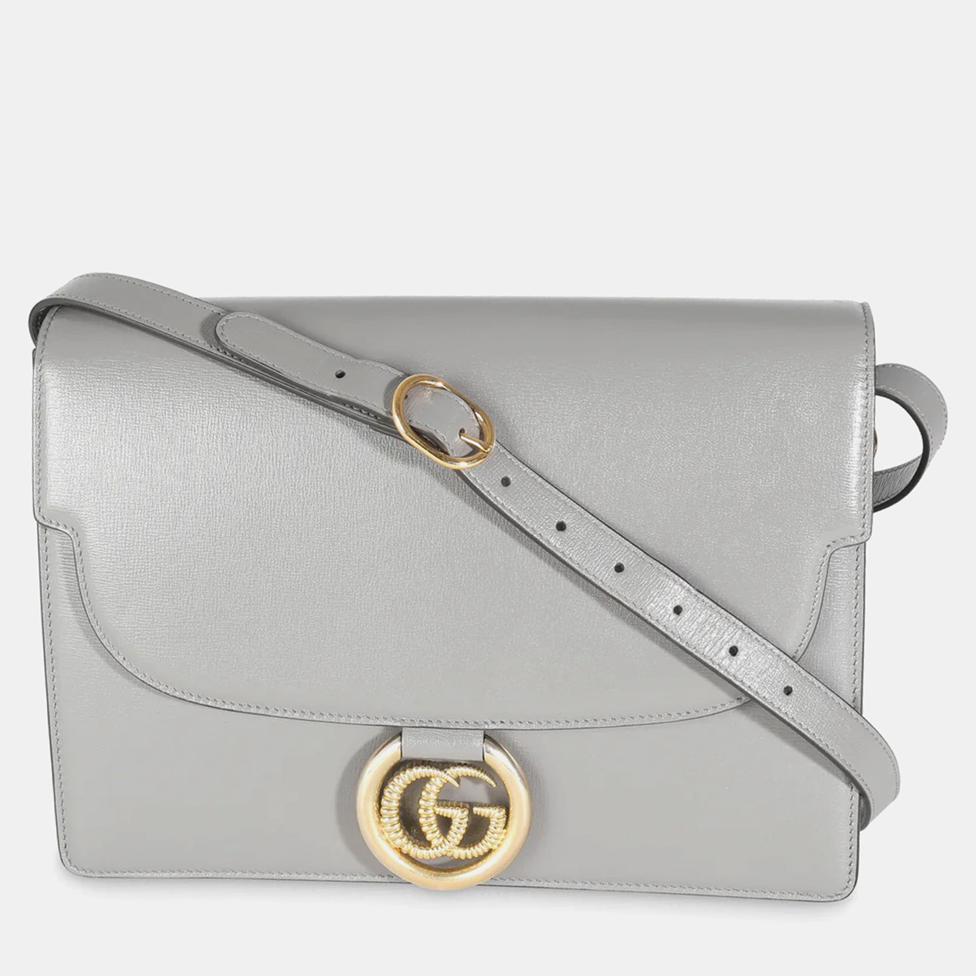 

Gucci Grey Textured Calfskin Medium GG Ring Shoulder Bag