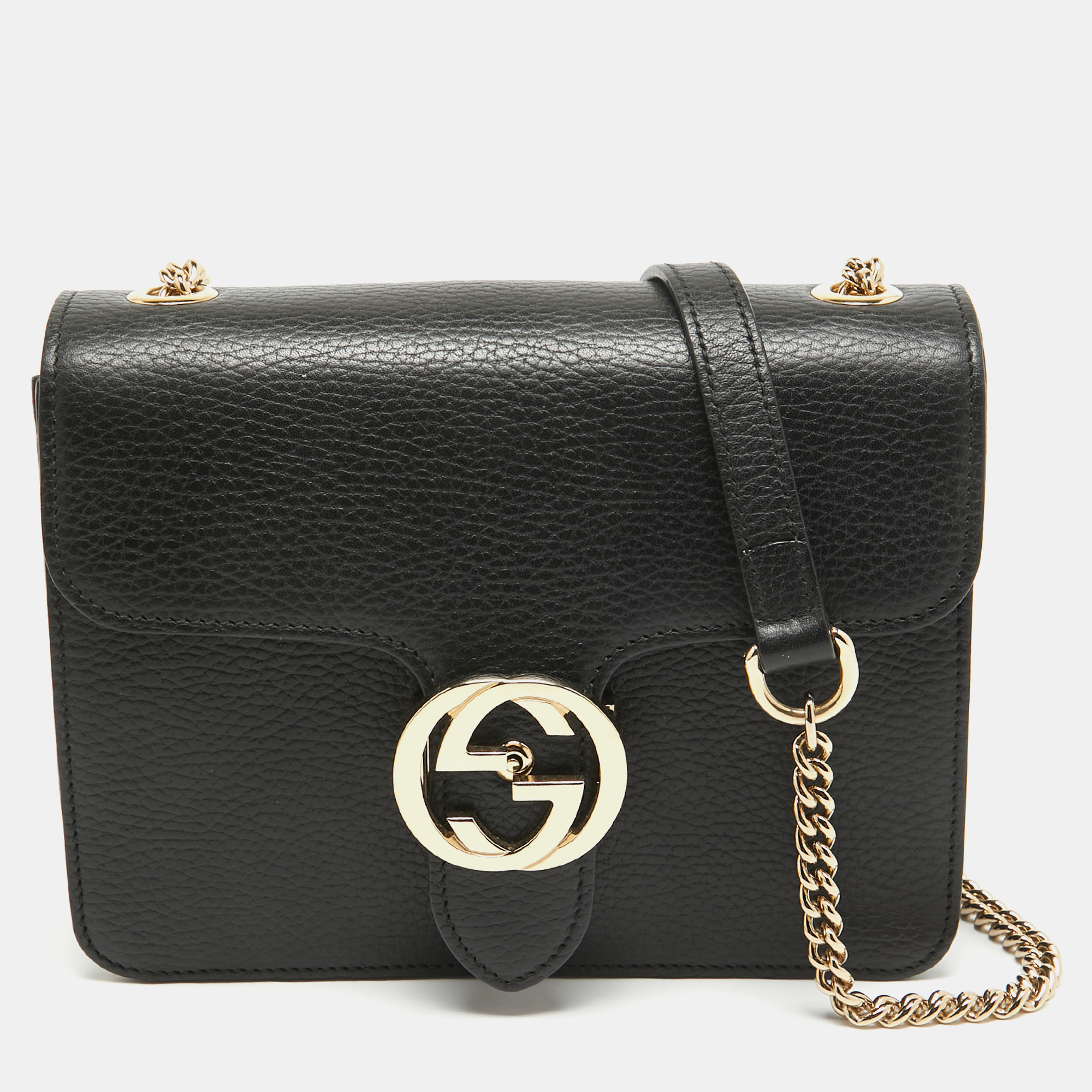 

Gucci Black Leather Dollar Interlocking G Crossbody Bag