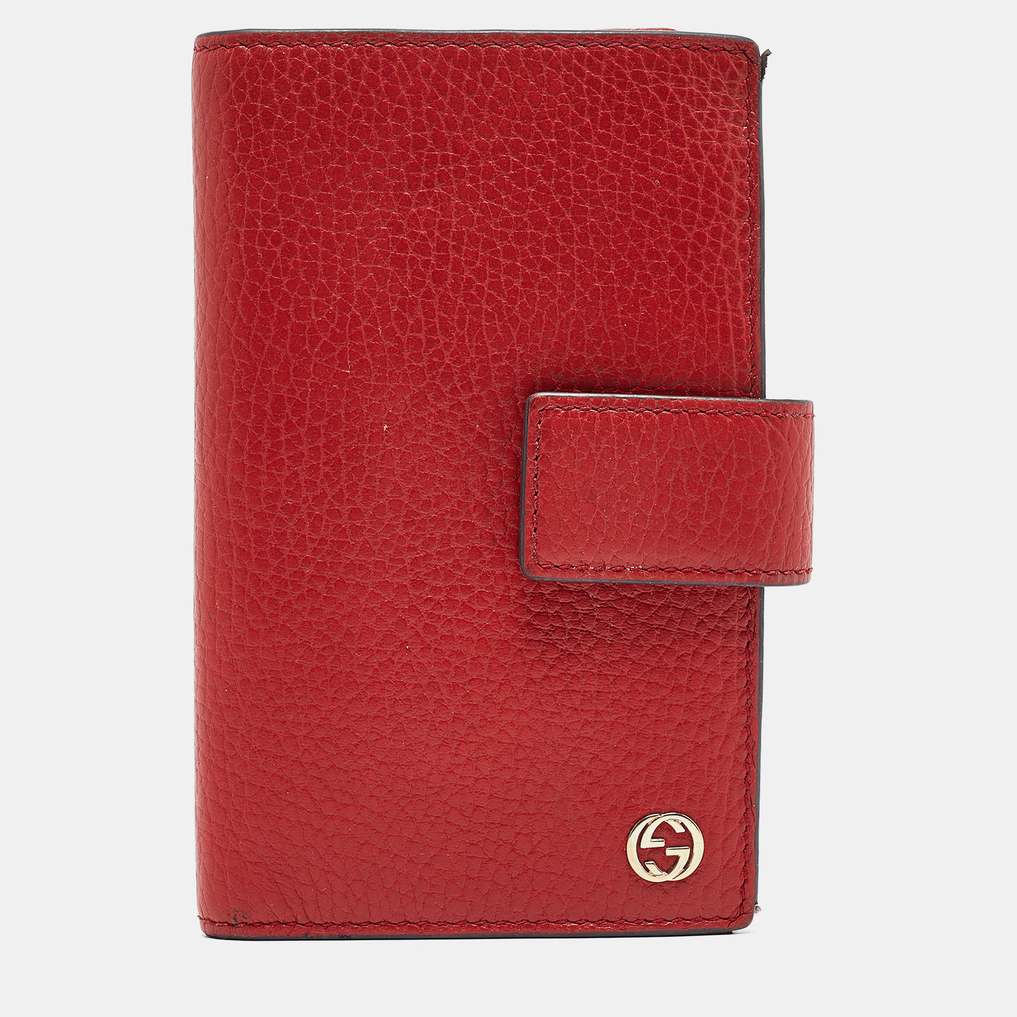 Pre-owned Gucci Red Leather Interlocking G Trifold Wallet