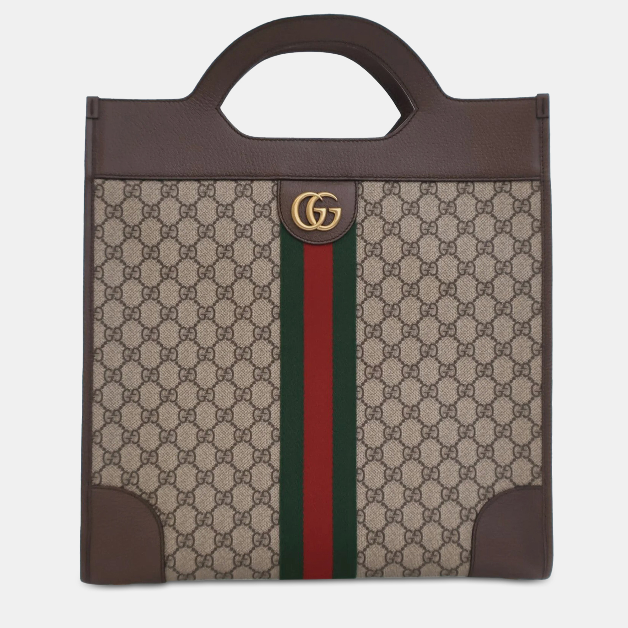 Pre-owned Gucci Gg Supreme Ophidia Vertical Tote Bag In Brown