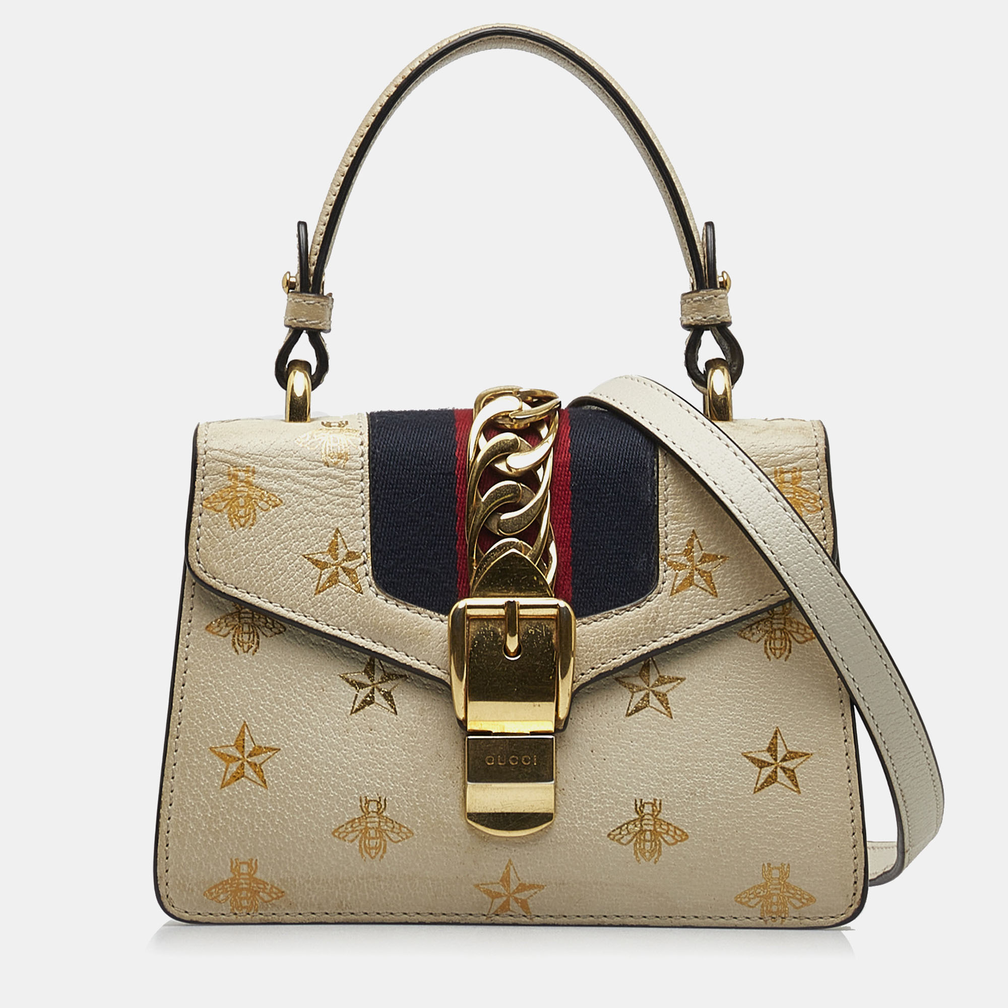 

Gucci Mini Sylvie Bee Star Top Handle Bag, White