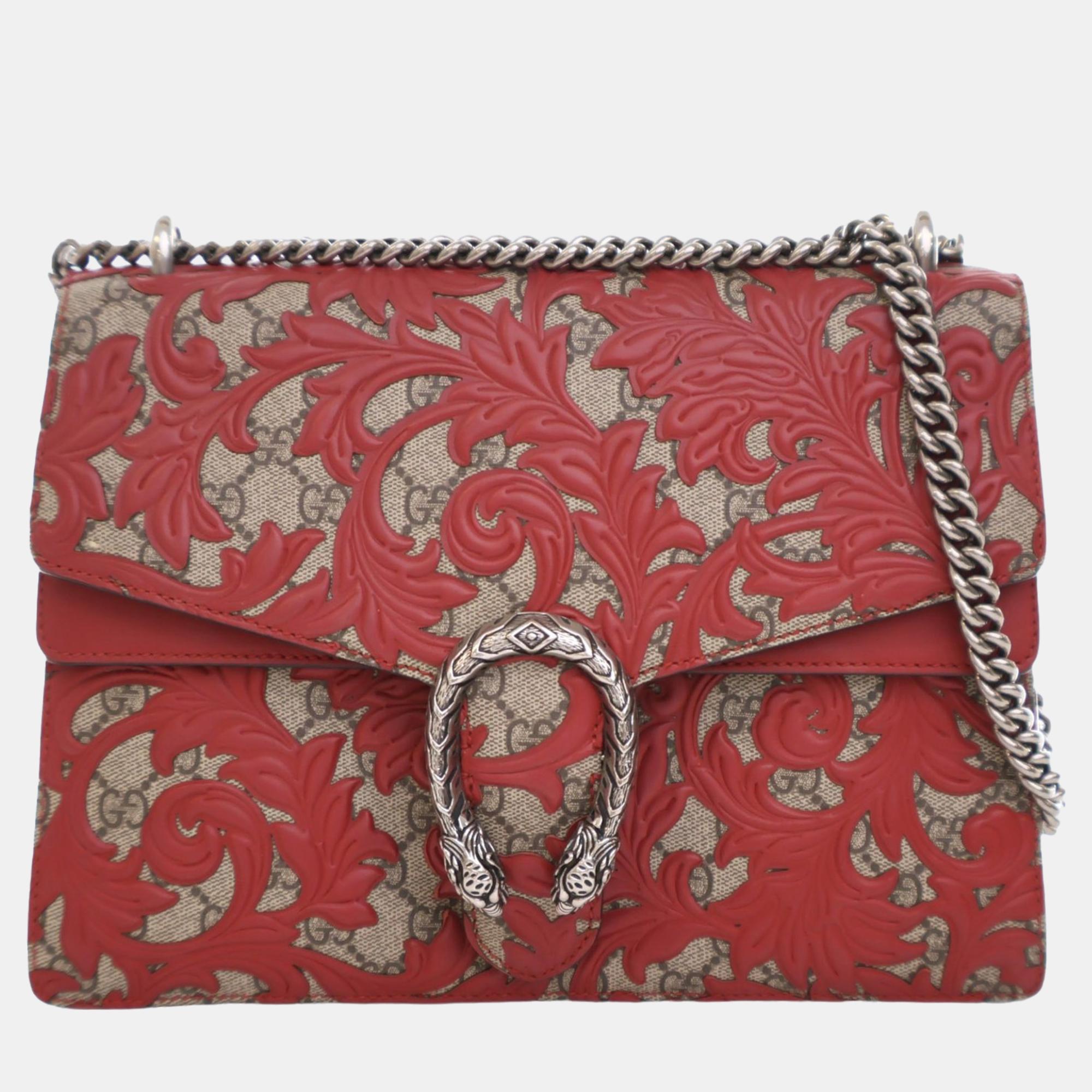 Pre-owned Gucci Red Medium Gg Supreme Arabesque Dionysus Shoulder Bag