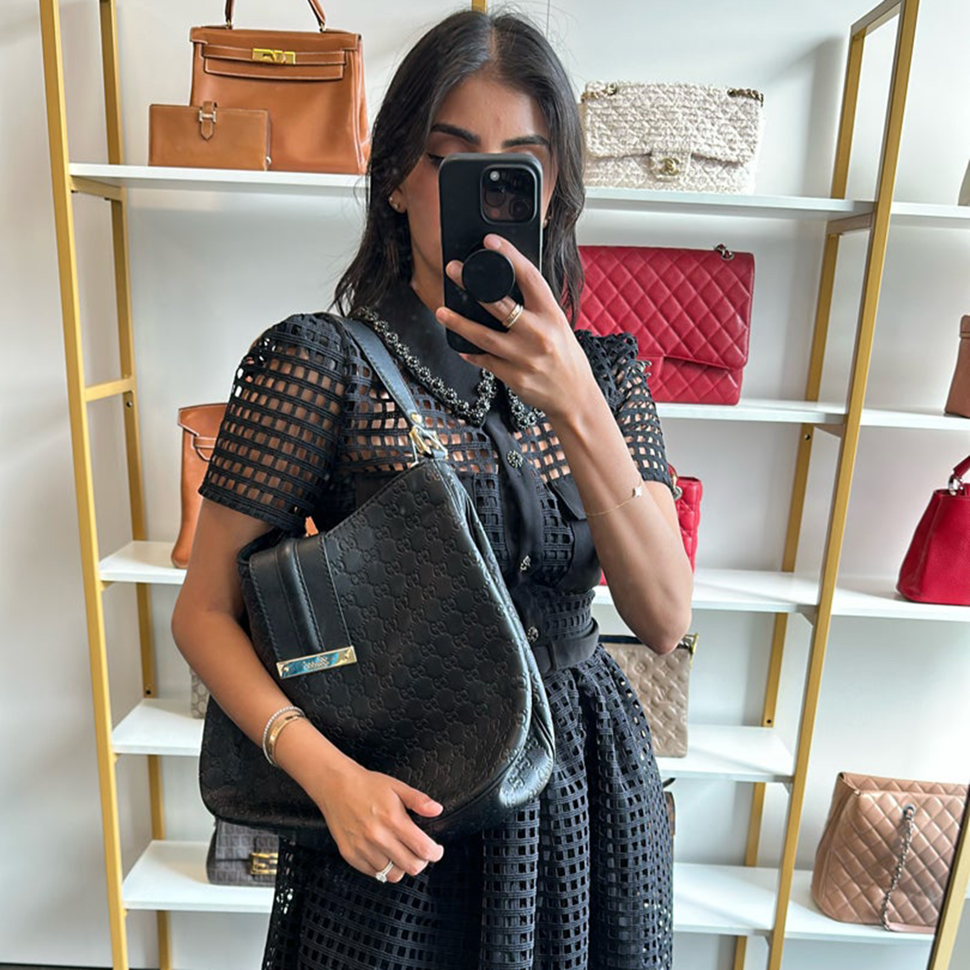 

Gucci Black Embossed Hobo Bag