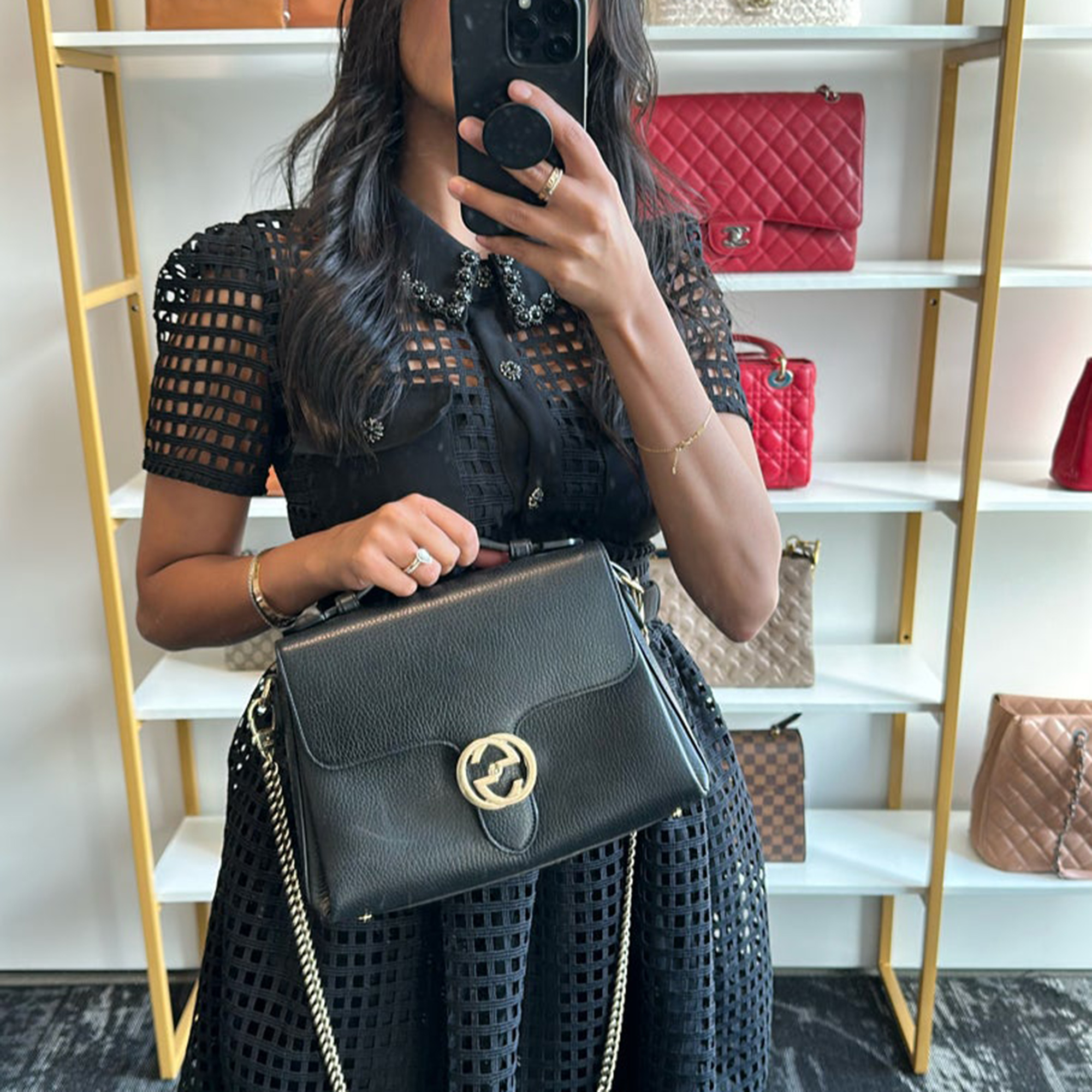 

Gucci Black leather GG Crossbody Bag