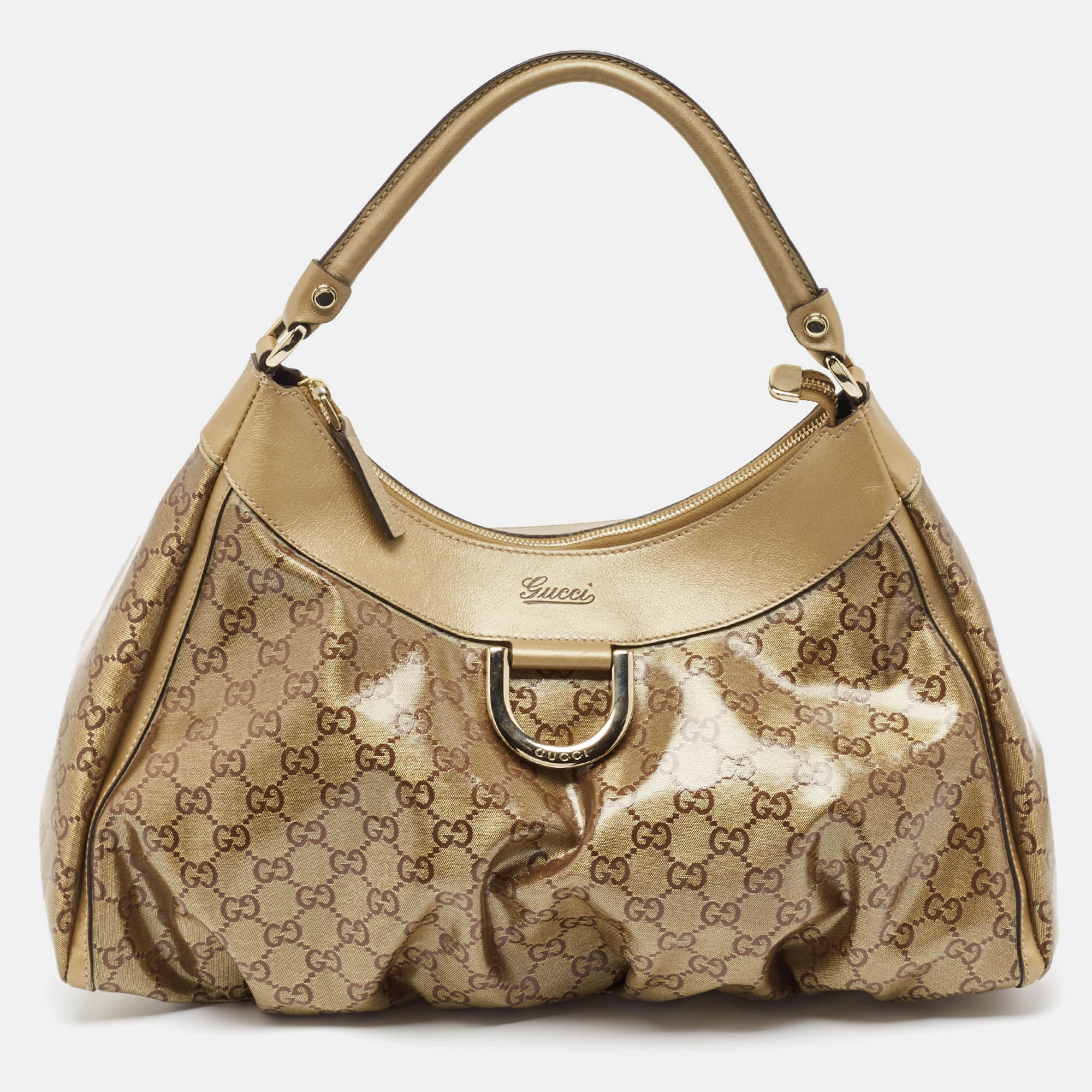 

Gucci Beige/Gold GG Crystal Canvas  D Ring Hobo