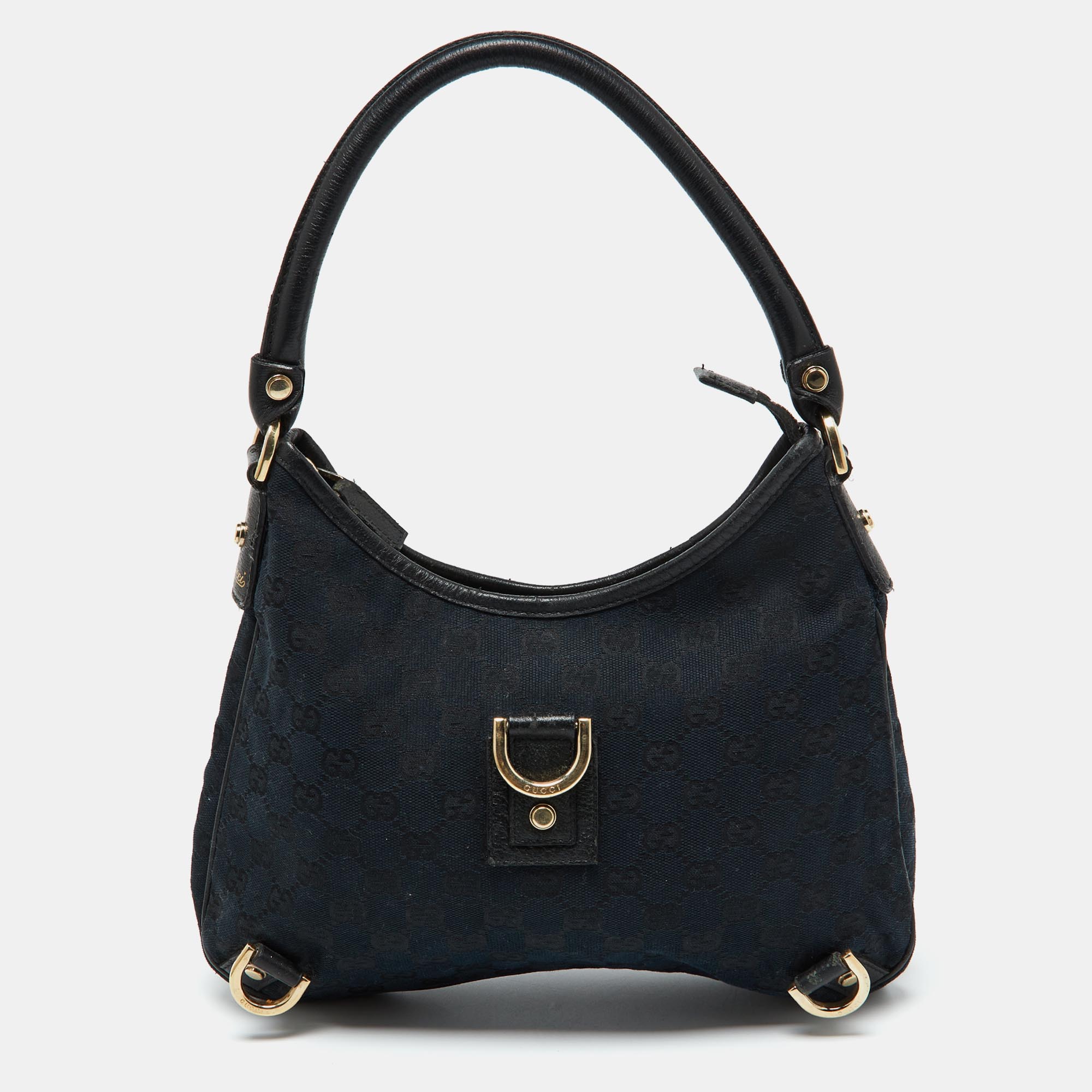 Pre-owned Gucci Black Gg Canvas And Leather Abbey D-ring Hobo