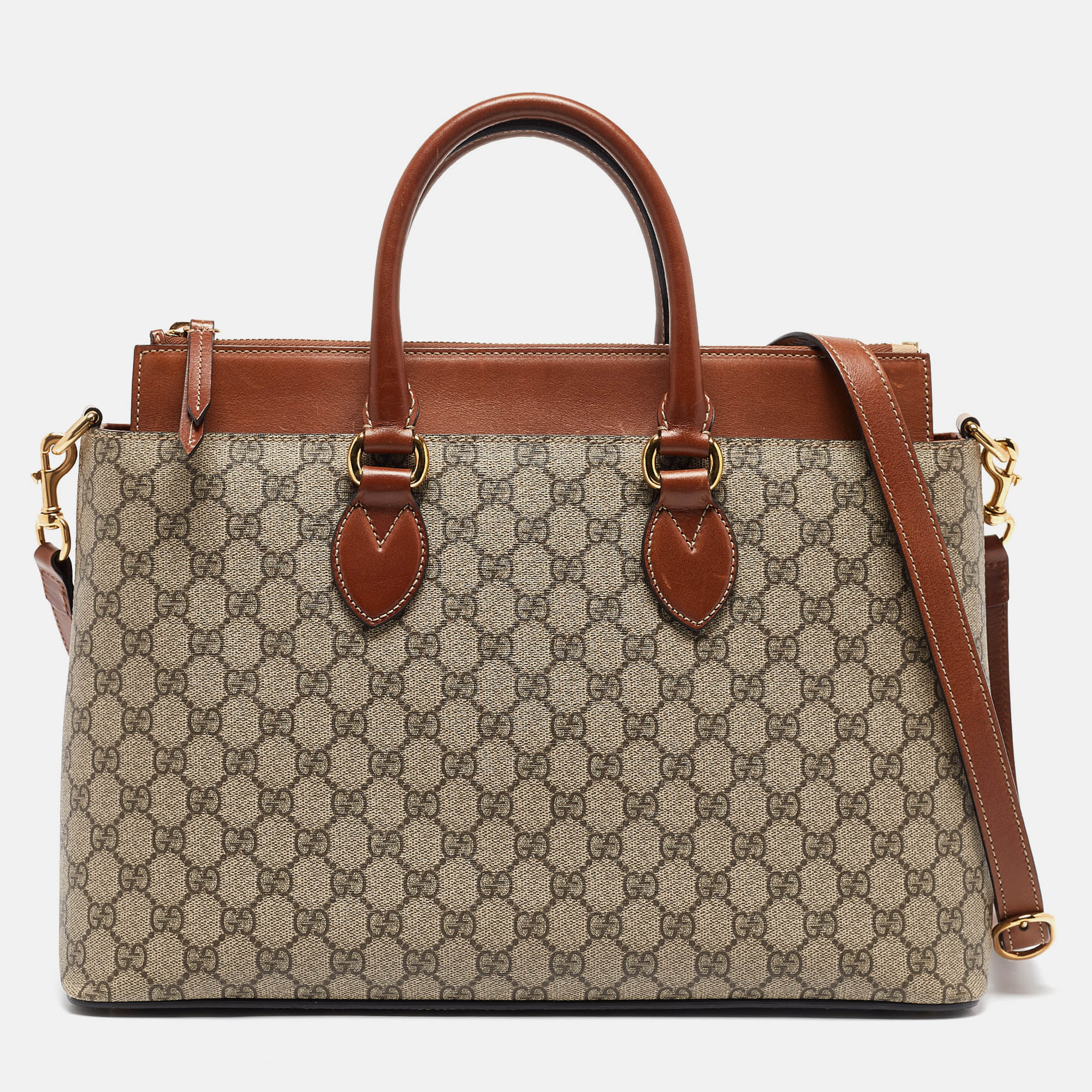 

Gucci Brown/Beige GG Supreme Canvas Zip Tote