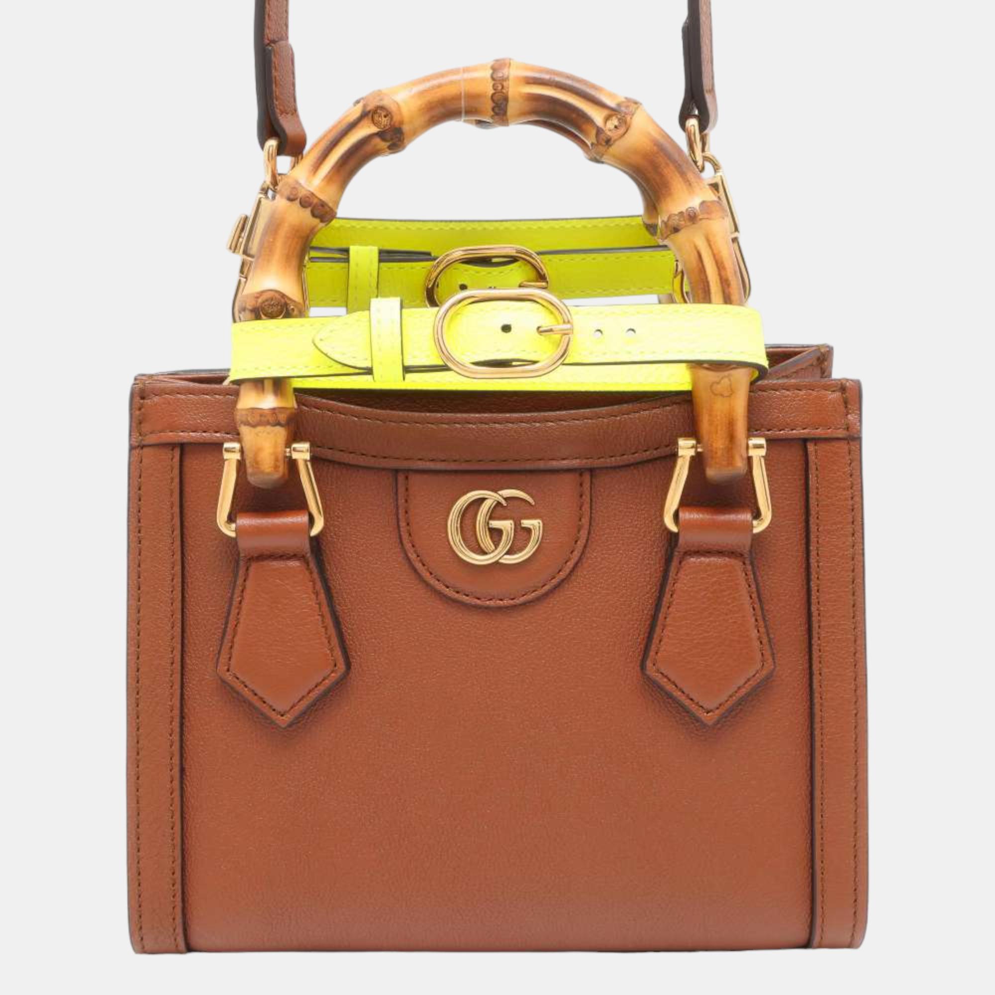 

Gucci Brown Leather Mini Bamboo Diana Tote Bag