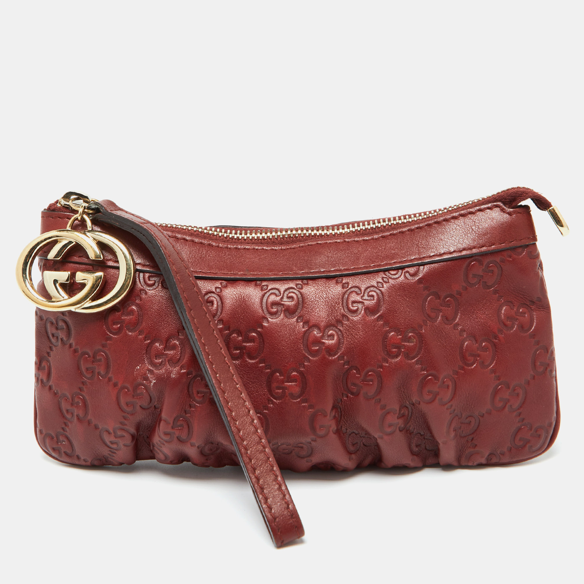 

Gucci Brick Brown Guccissima Leather Wristlet Clutch