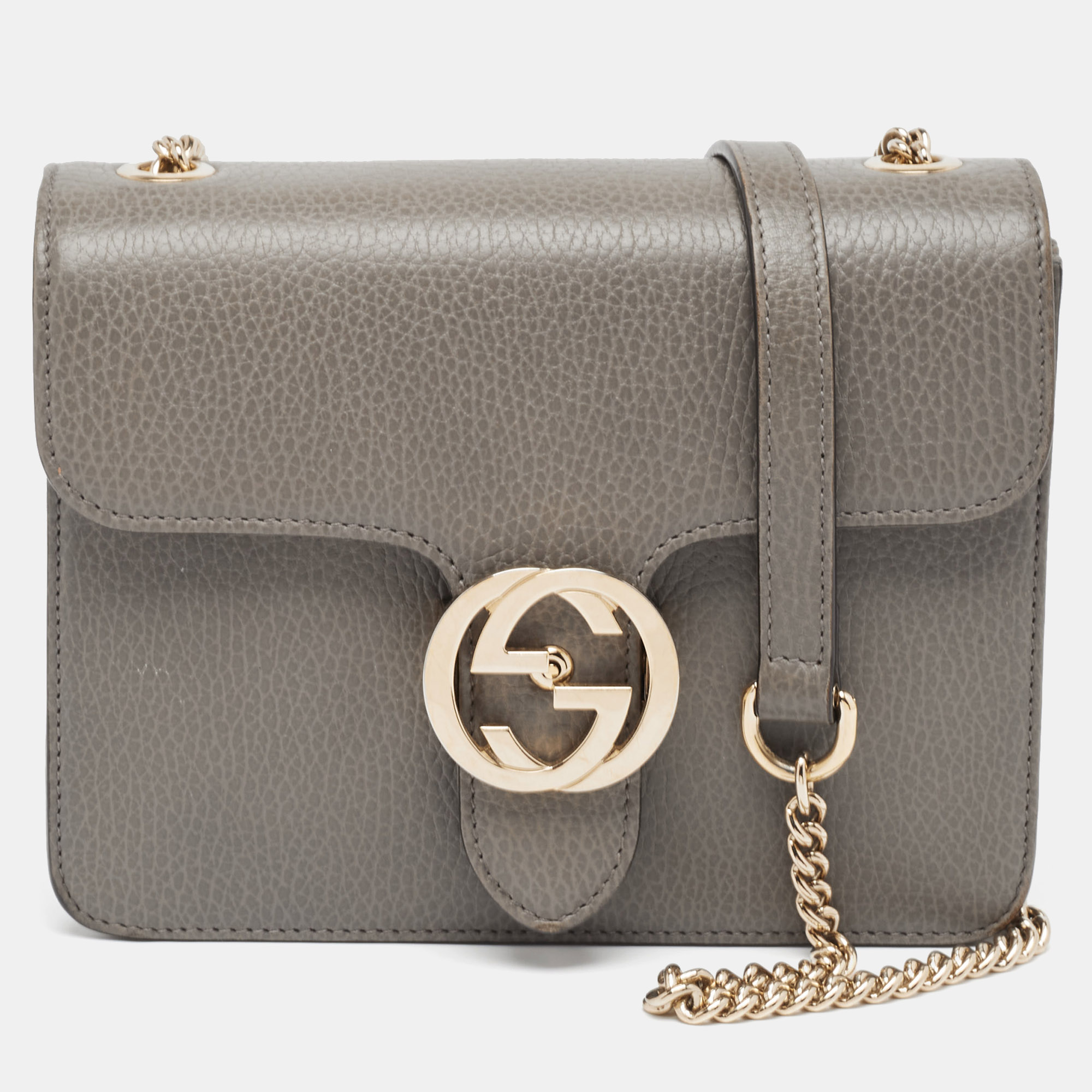 

Gucci Grey Leather Small Dollar Interlocking G Crossbody Bag