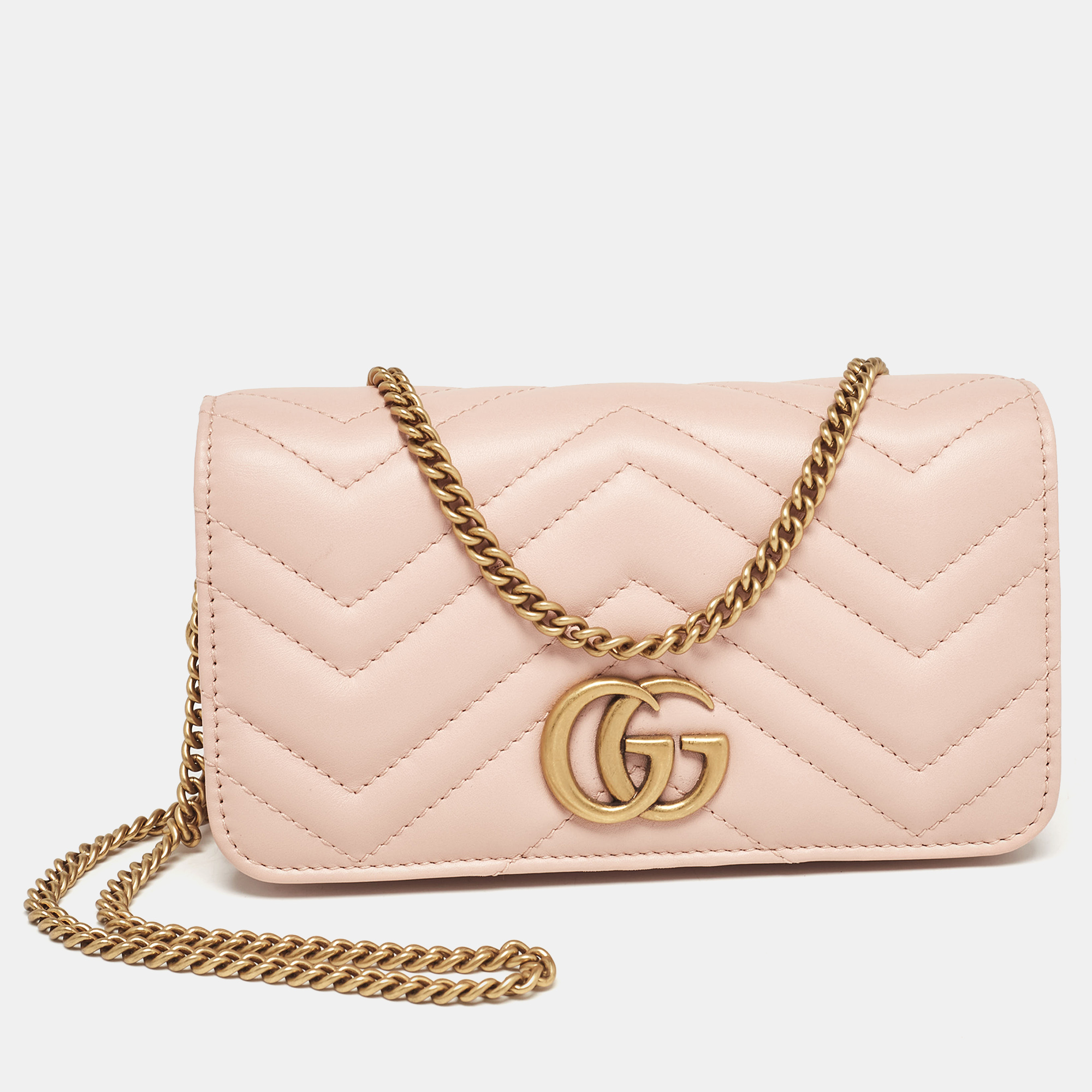 

Gucci Dusty Pink Matelassé Leather Mini GG Marmont Chain Shoulder Bag