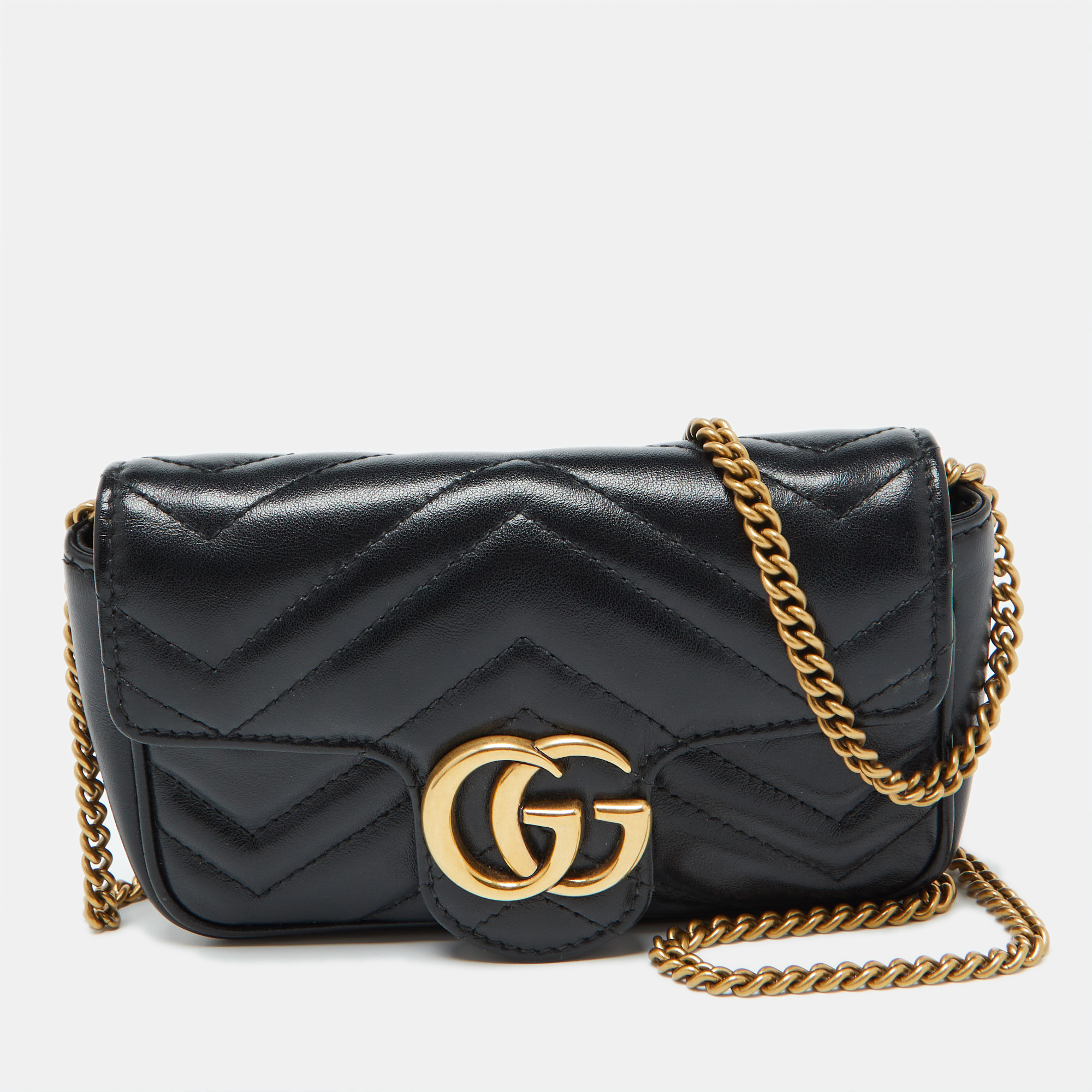 

Gucci Black Matelassé Leather GG Marmont Super Mini Shoulder Bag