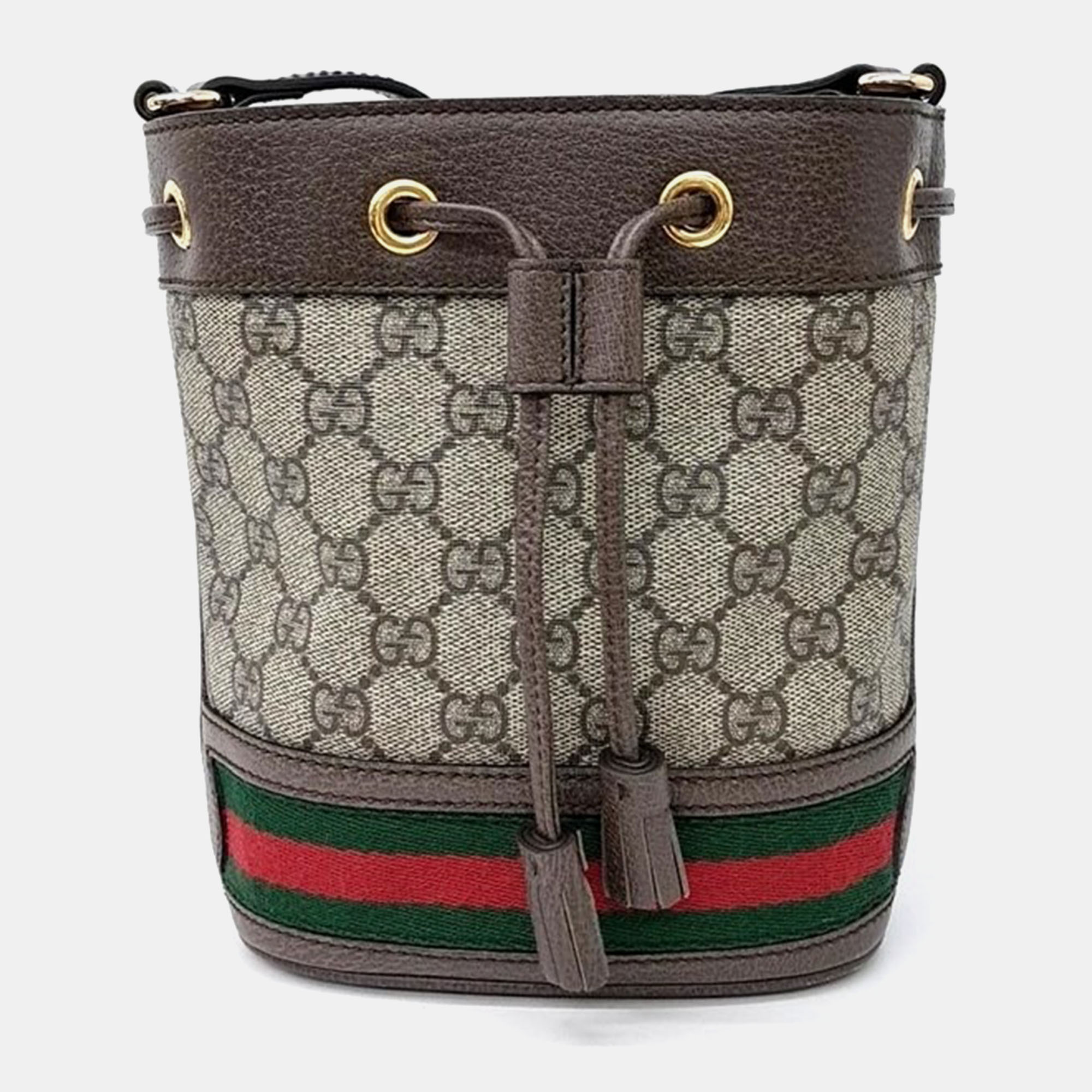 Pre-owned Gucci Ophidia Mini Bucket Bag In Beige