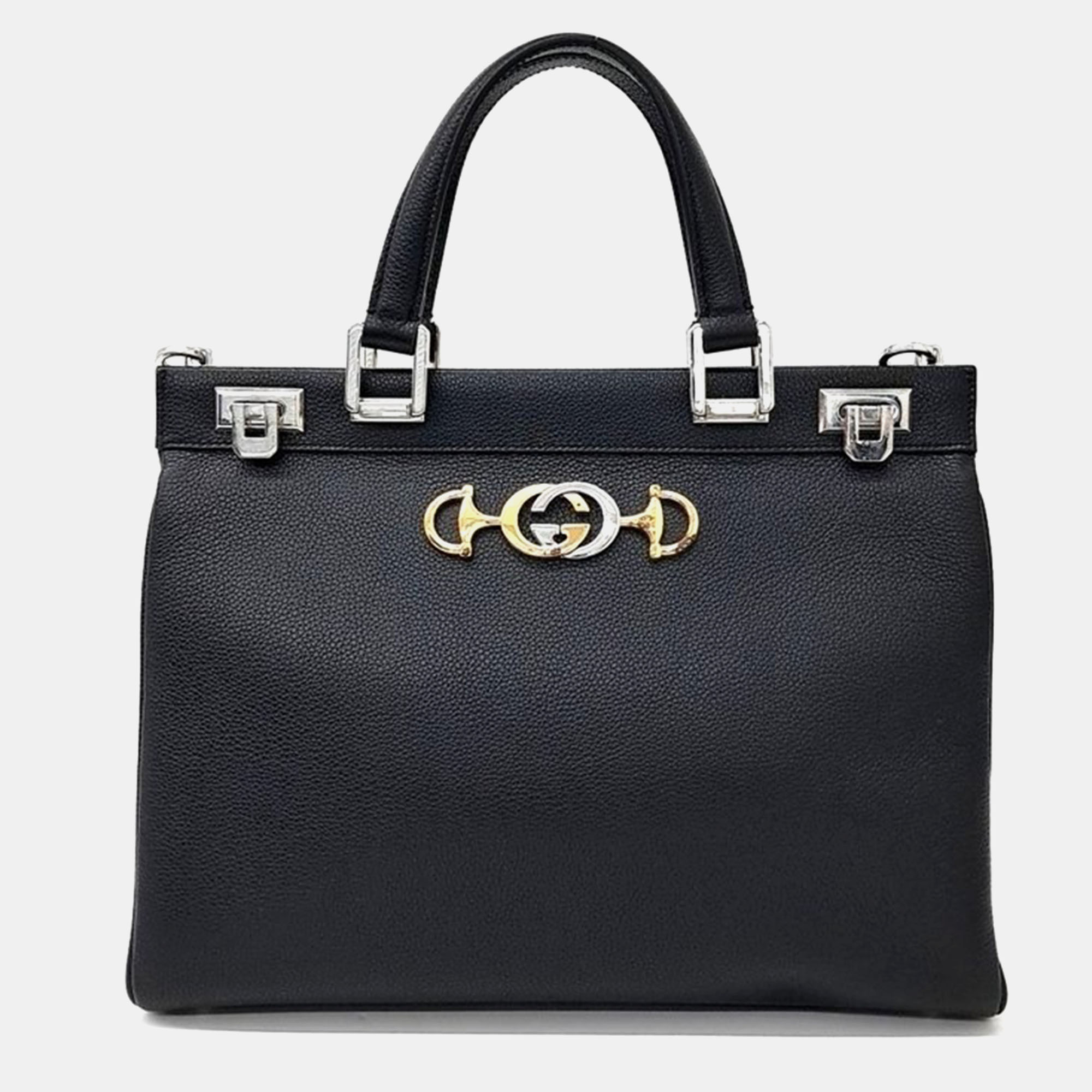 Pre-owned Gucci Main Whitening Medium Bag In Black