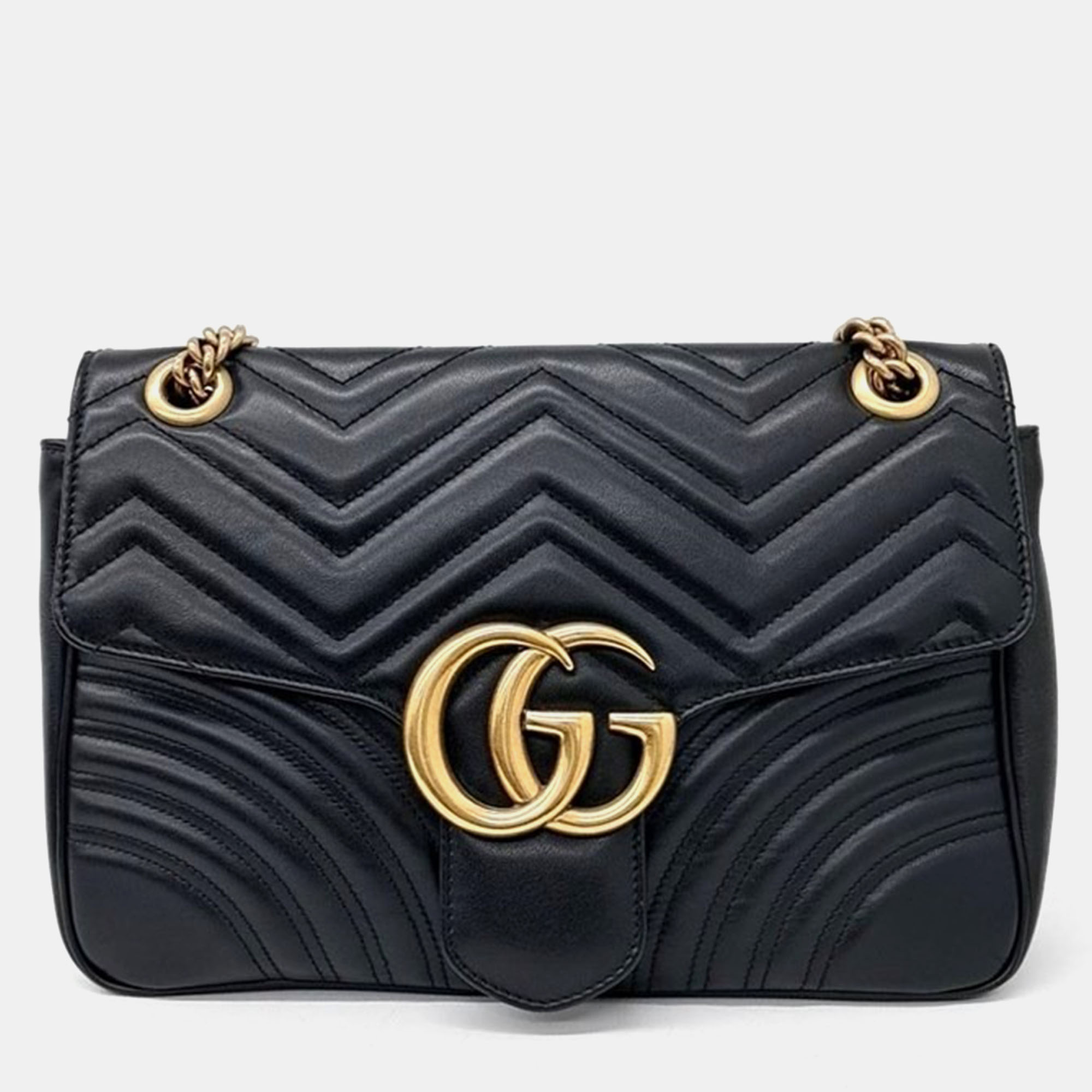 Pre-owned Gucci Marmont Matrace Shoulder Bag In Black