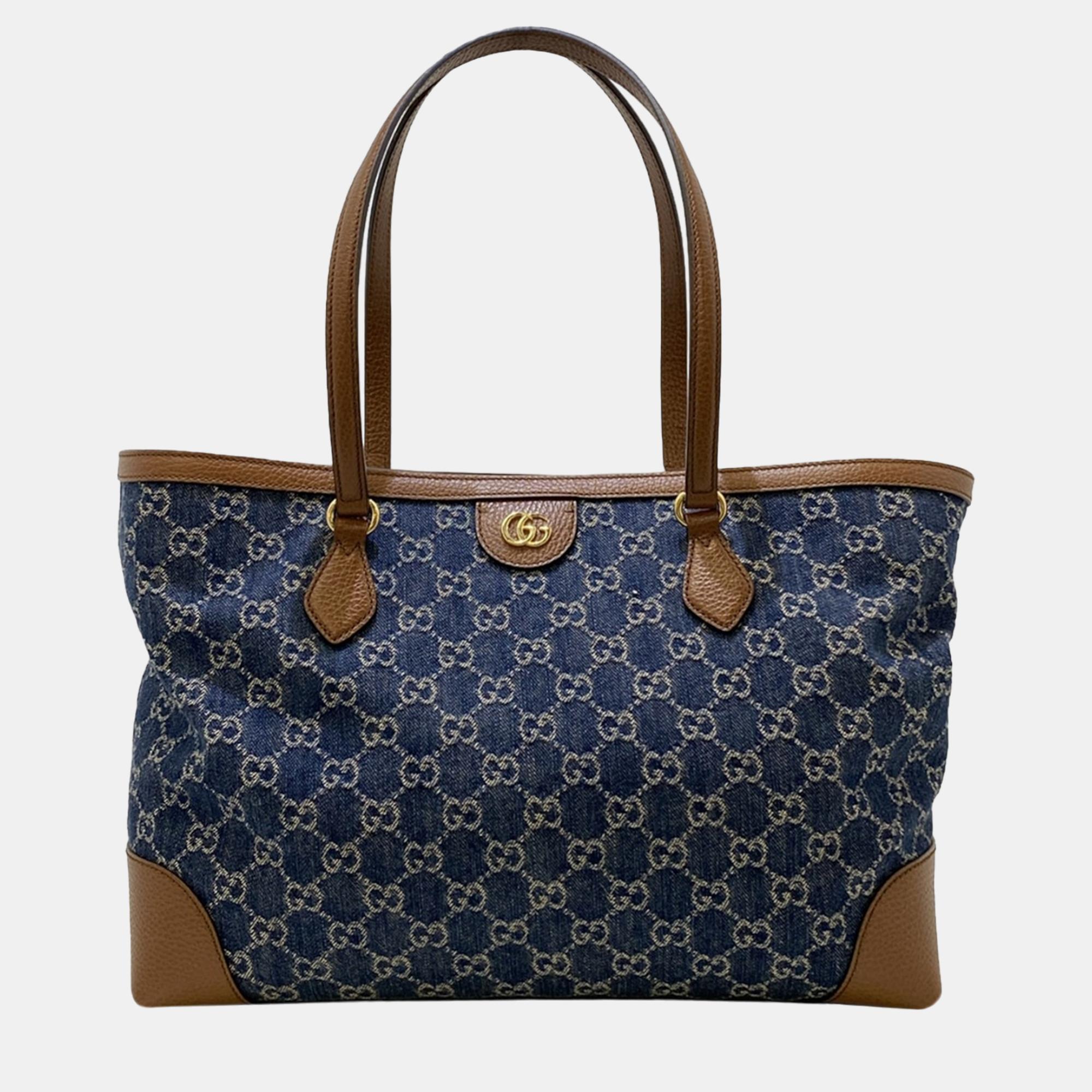 

Gucci Blue/Brown Medium GG Denim Ophidia Shopping Tote Bag