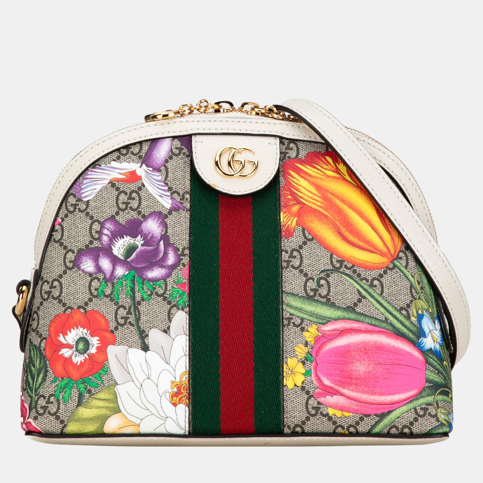 Pre-owned Gucci Multicolour Small Gg Supreme Flora Ophidia Dome In Multicolor