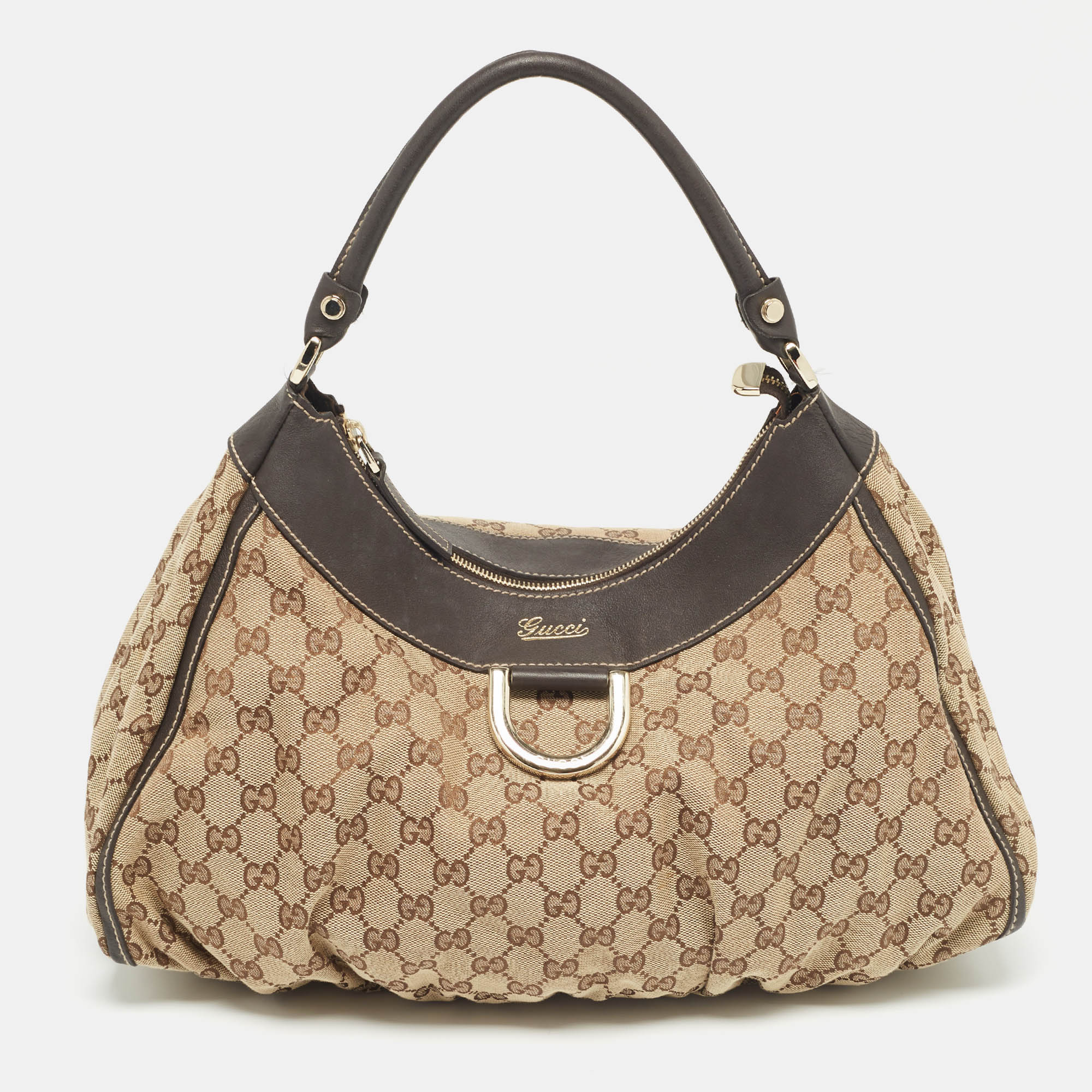 

Gucci Brown/Beige GG Canvas and Leather Abbey D-Ring Hobo