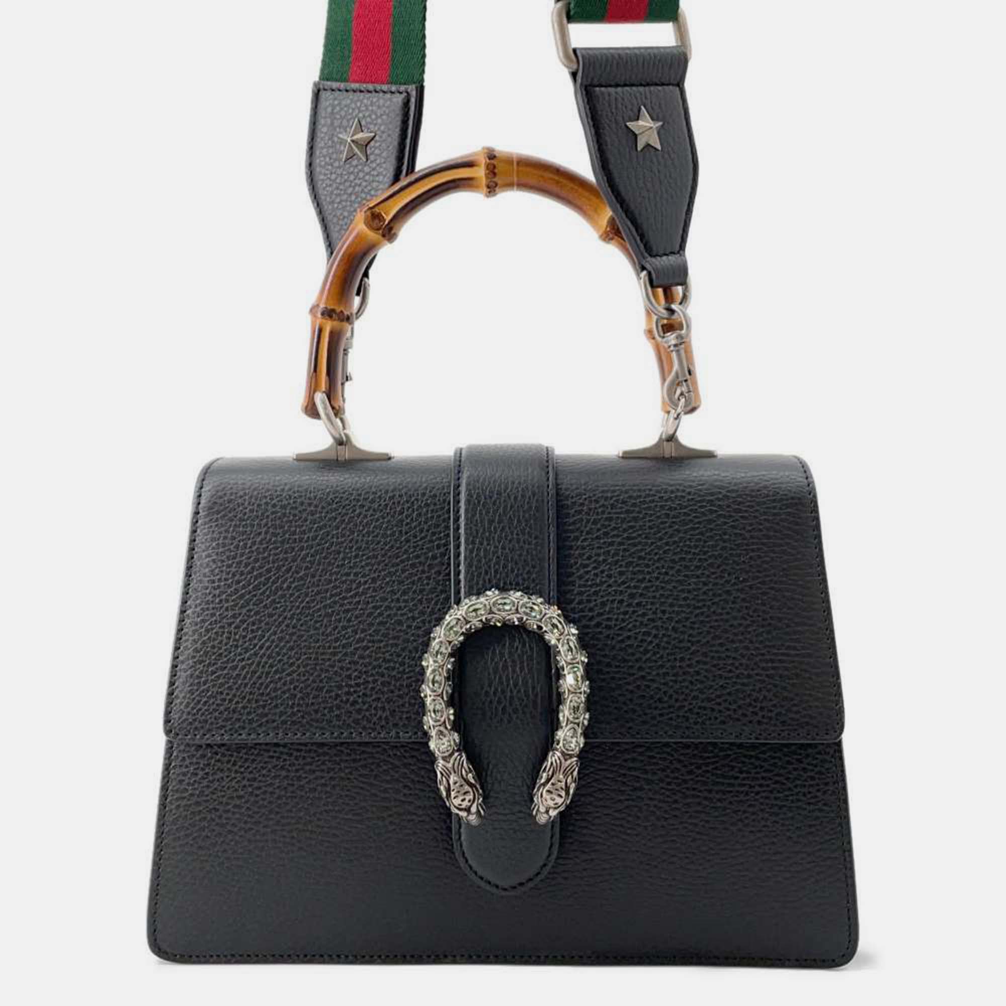 

Gucci Black Leather  Dionysus Bamboo Top Handle Bag