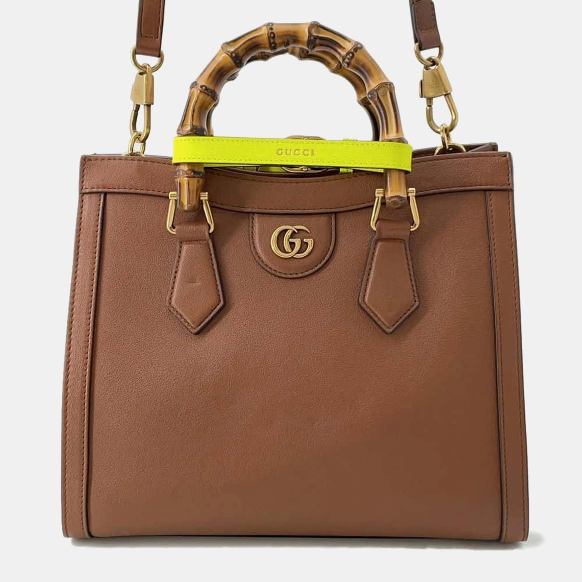 Pre-owned Gucci Leather Small Diana Nm Bamboo Handle Tote Bag In Brown