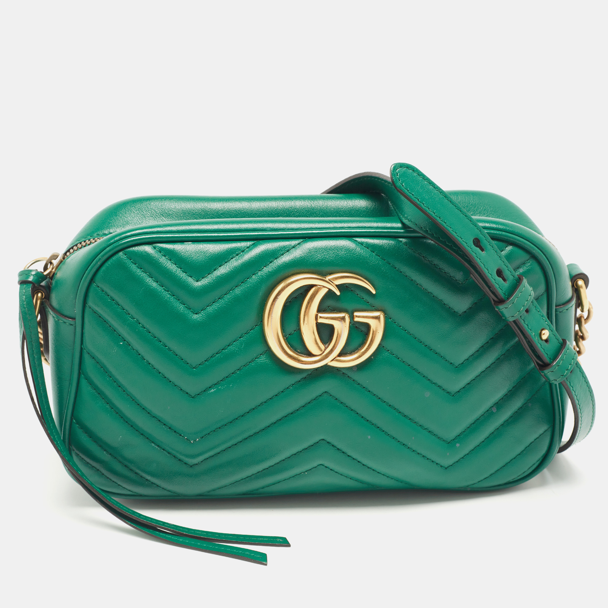 

Gucci Green Matelassé Leather  GG Marmont Shoulder Bag