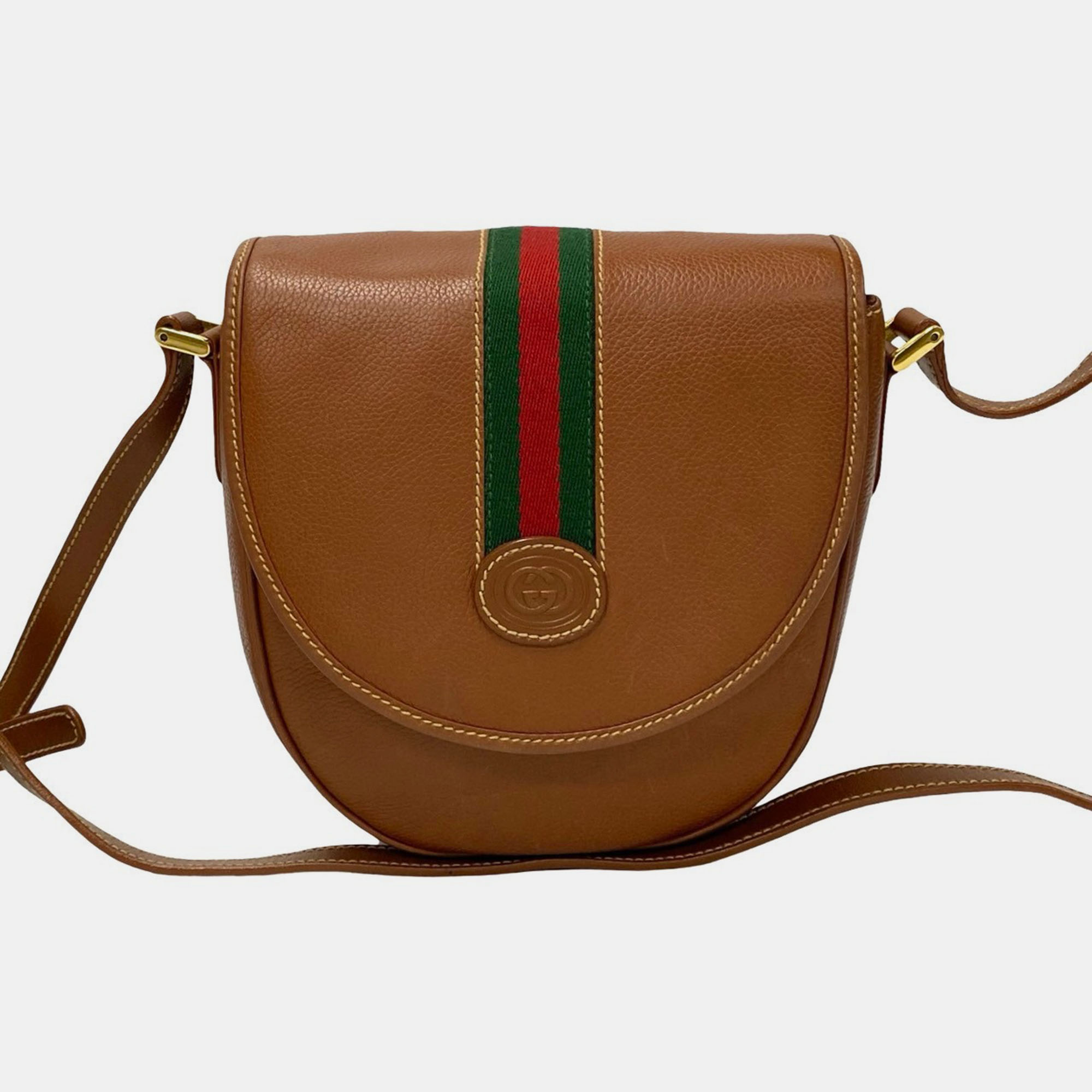 Pre-owned Gucci Brown Leather Sherry Line Gg Shoulder Bag