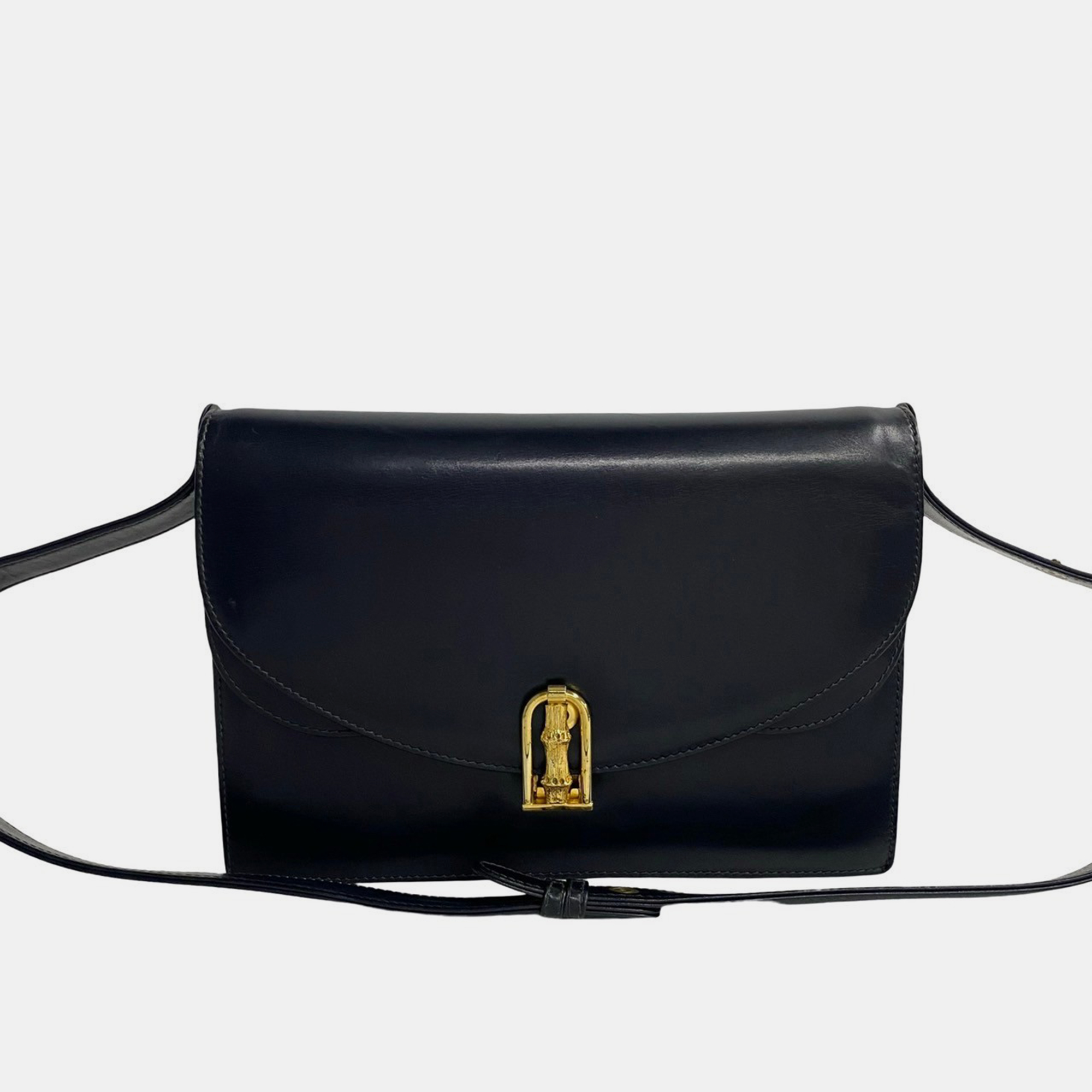 Pre-owned Gucci Black Leather Flap Crossbody Bag