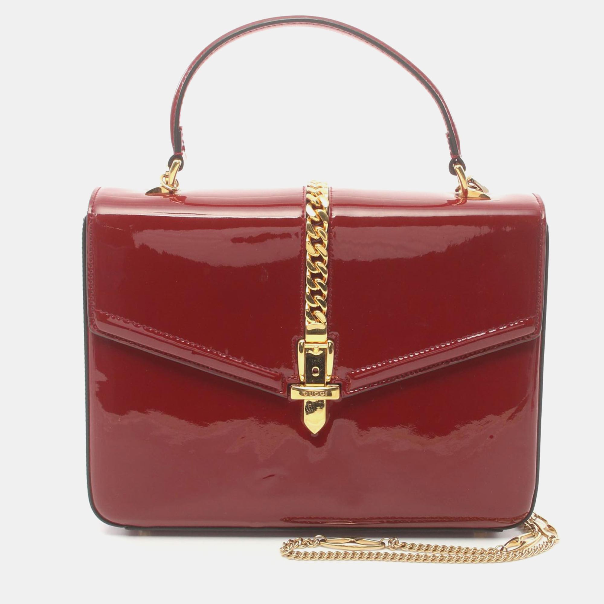 

Gucci Red Leather Patent Sylvie 1969 Top Handle Bag