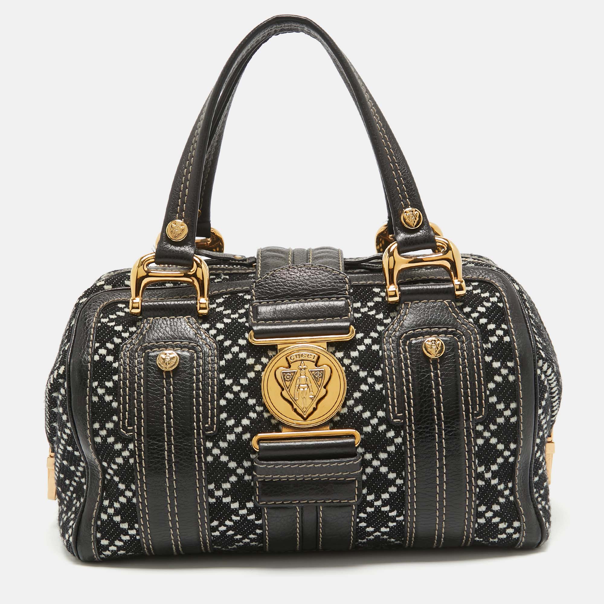 

Gucci Black/White Printed Canvas and Leather Medium Aviatrix Boston Bag