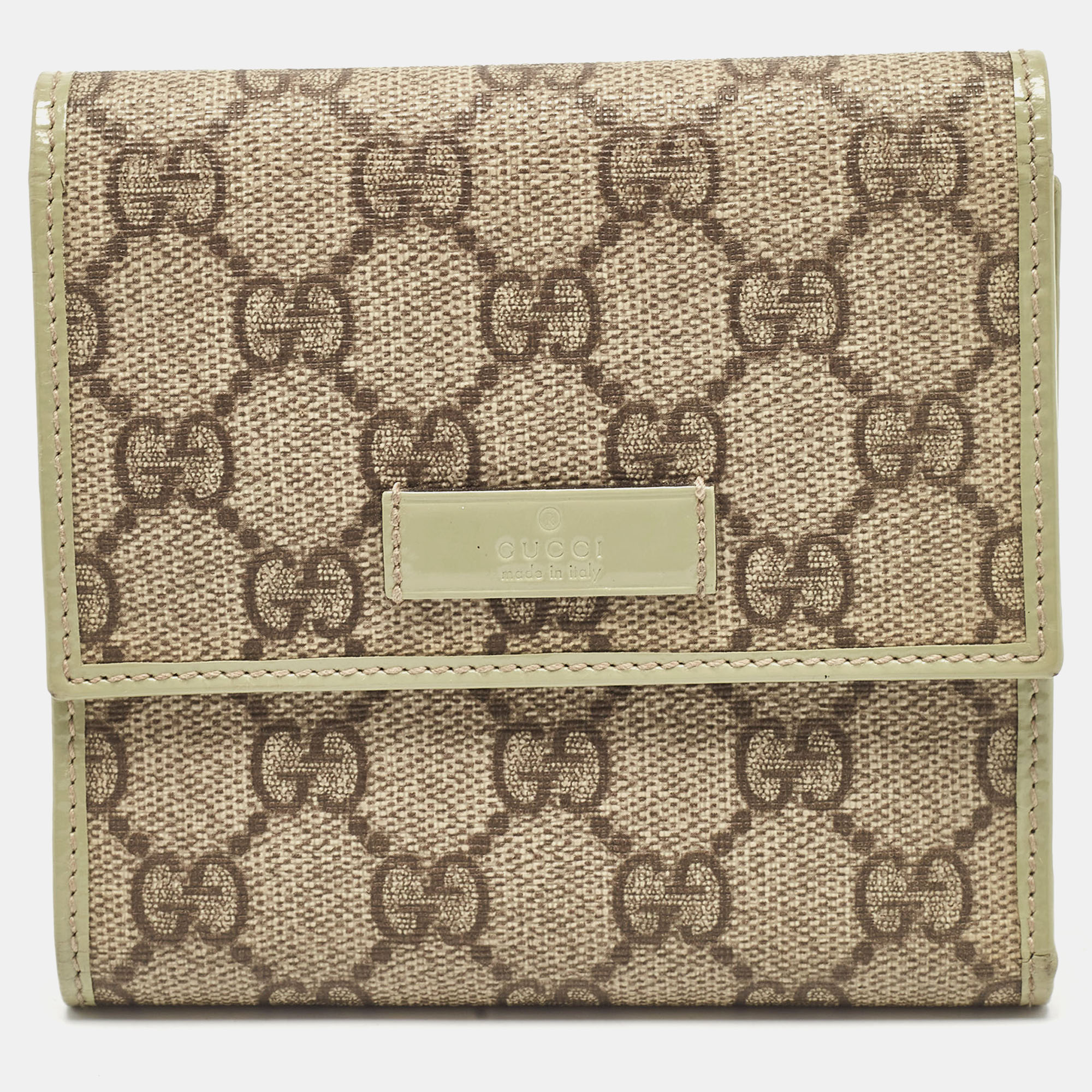 

Gucci Beige/Green Supreme Canvas and Patent Leather Trifold Compact Wallet