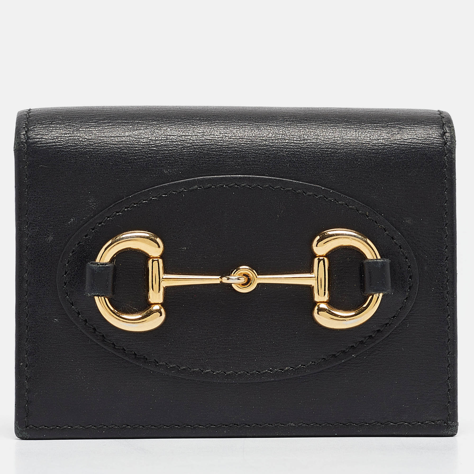 Pre-owned Gucci Black Leather Limited Edition Horsebit 1955 Compact Wallet