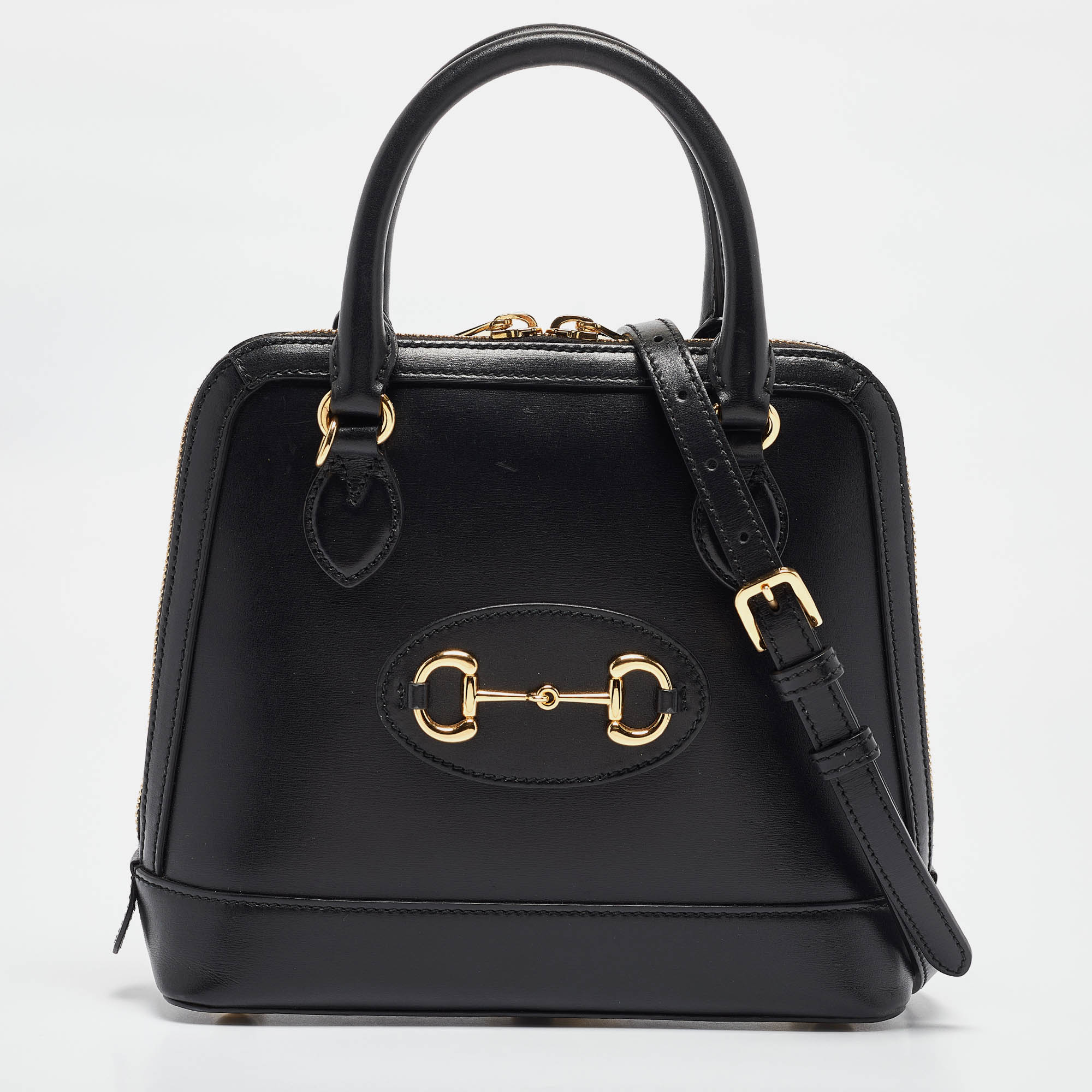 

Gucci Black Leather  Horsebit 1955 Top Handle Bag